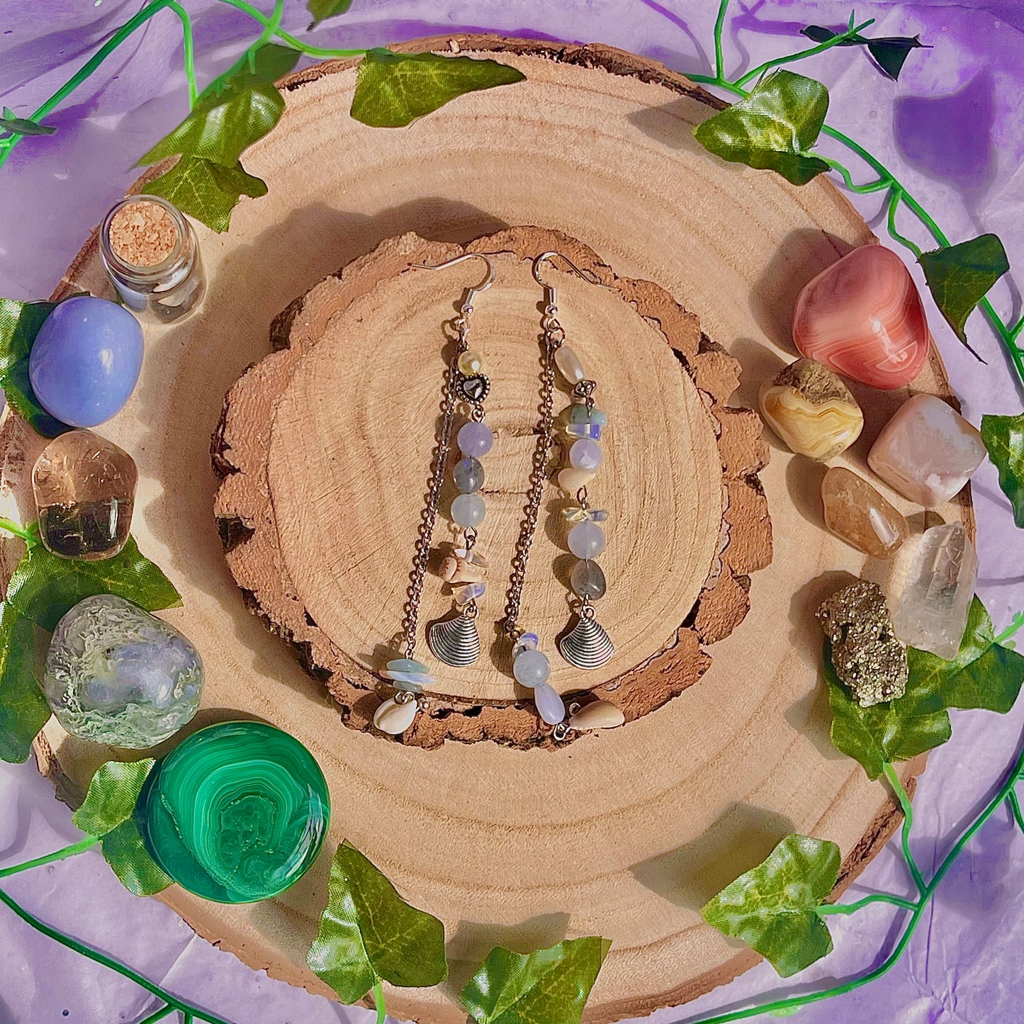 ocean breeze earrings ~ aquamarine, opalite, labradorite & blue lace agate on 925 hooks