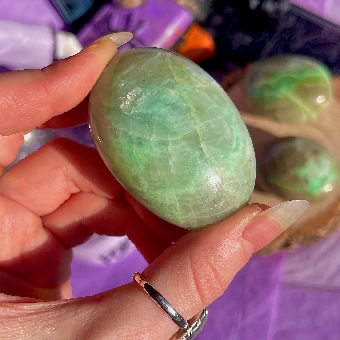 garnierite green moonstone palm stones ~ intuitively chosen
