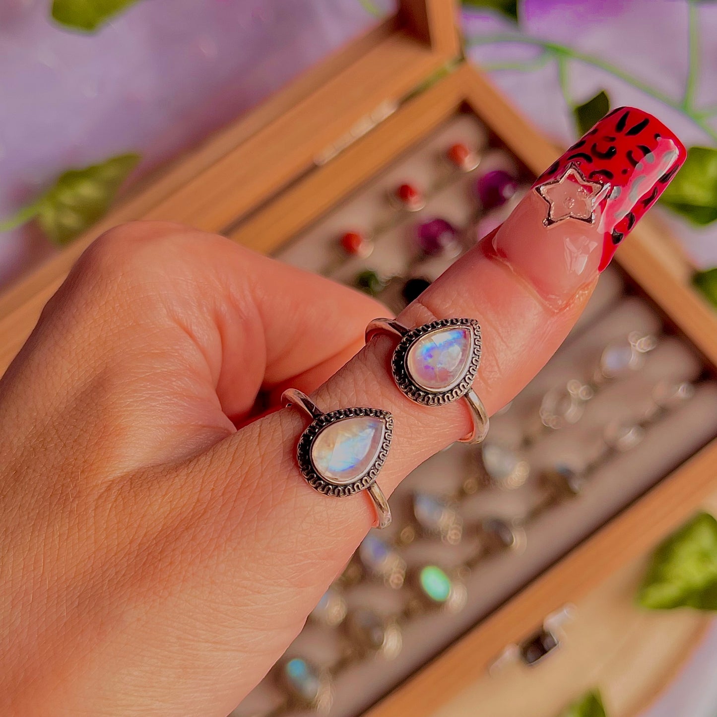 rainbow moonstone style A ~ 925 sterling silver adjustable rings / intuitively chosen