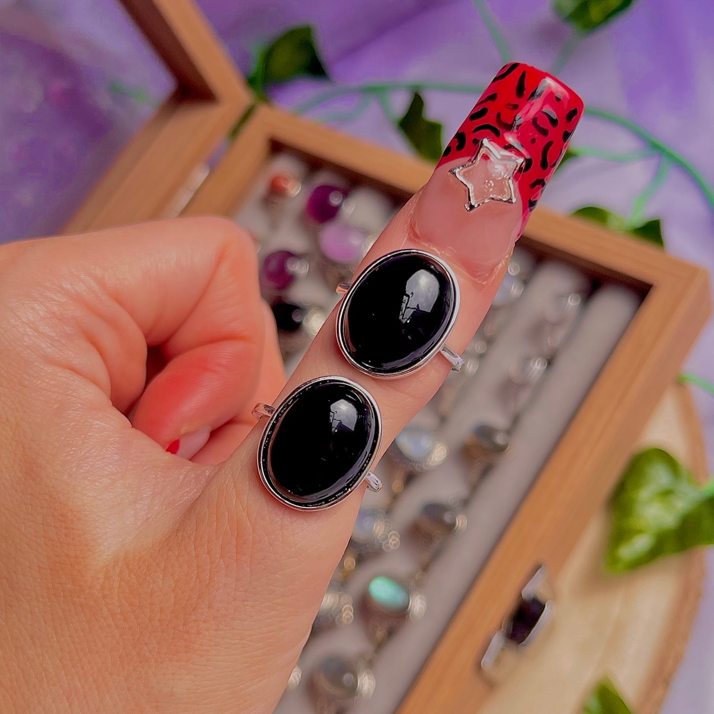 black obsidian ~ 925 sterling silver adjustable rings / intuitively chosen