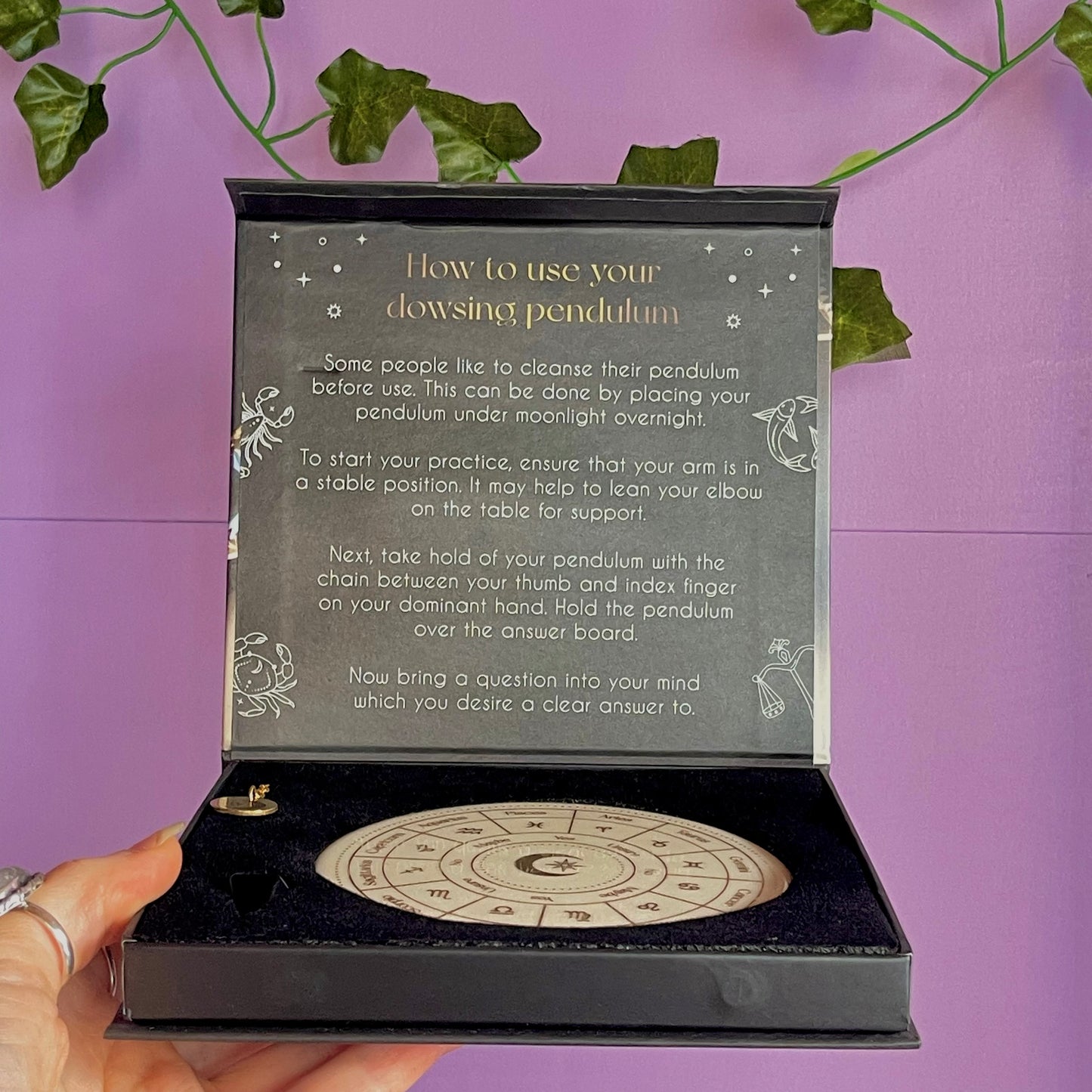 astrology wheel pendulum ceramic divination set ~ with black obsidian pendulum