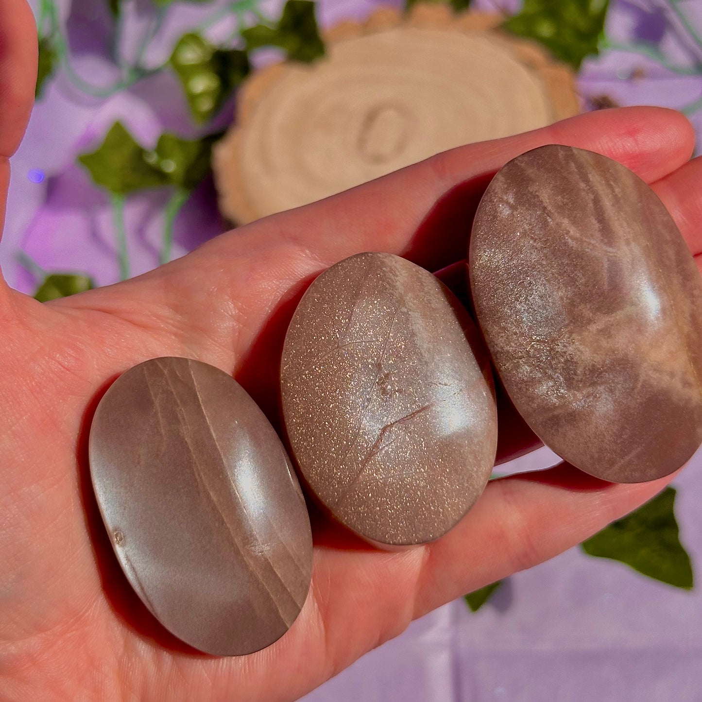 moonstone & sunstone palm stones ~ intuitively chosen