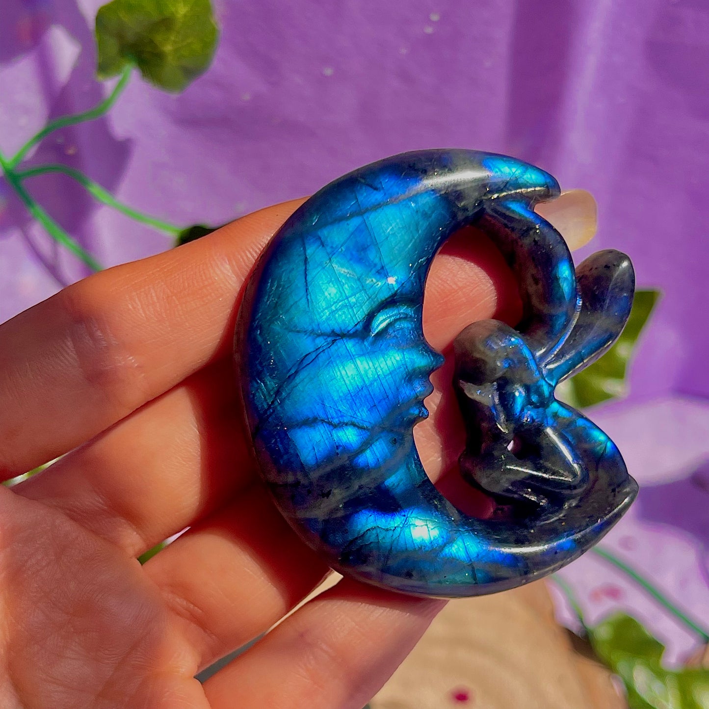 labradorite moon & fairy carvings