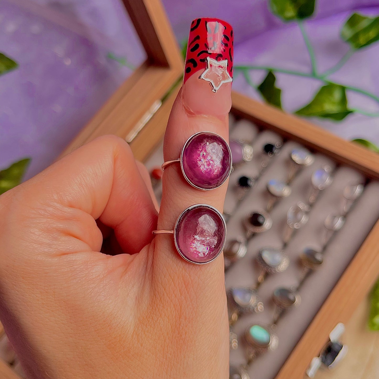 lepidolite ~ 925 sterling silver adjustable rings / intuitively chosen