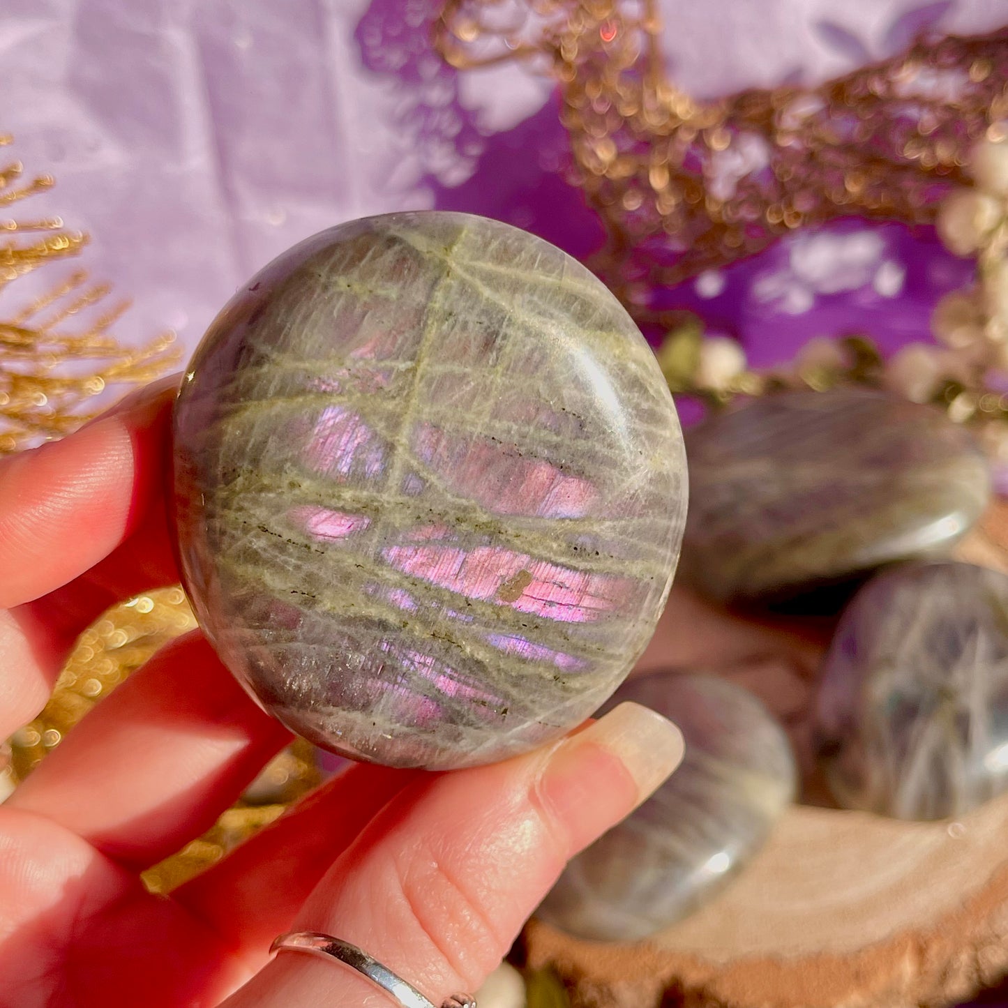 labradorite palm stone sunset flash ~ intuitively chosen