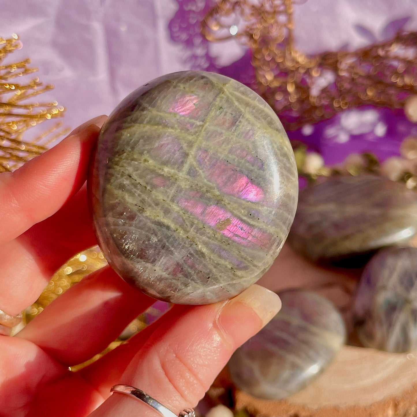 labradorite palm stone sunset flash ~ intuitively chosen