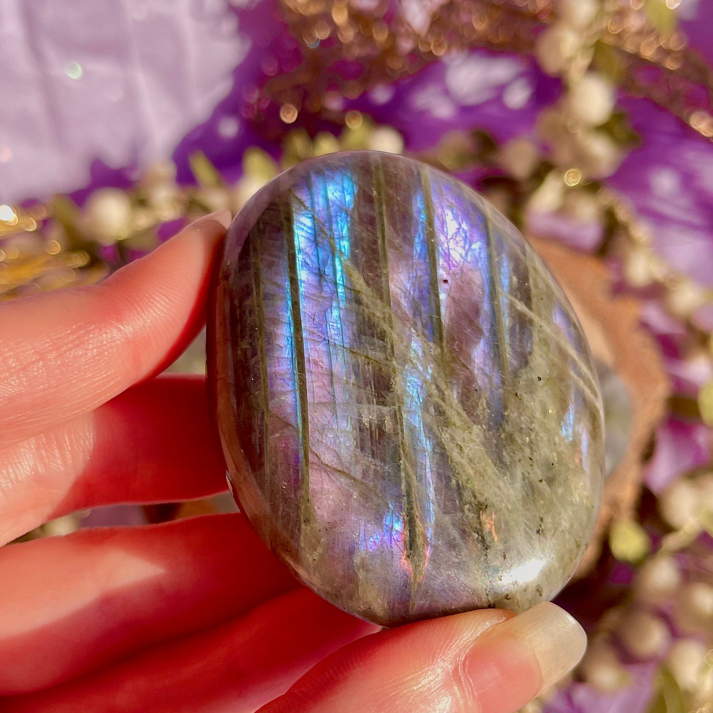 labradorite palm stone sunset flash ~ intuitively chosen