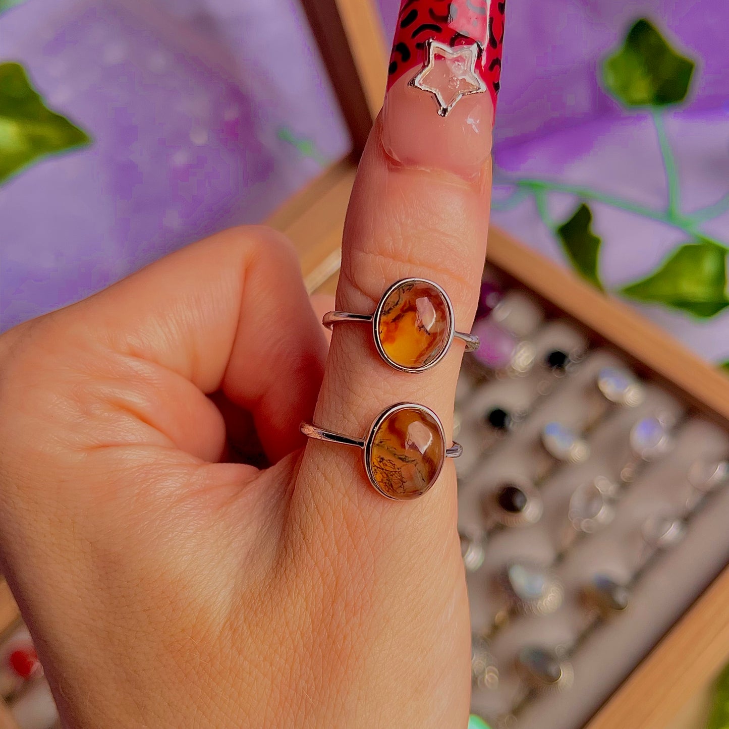 moss agate style A ~ 925 sterling silver adjustable rings / intuitively chosen