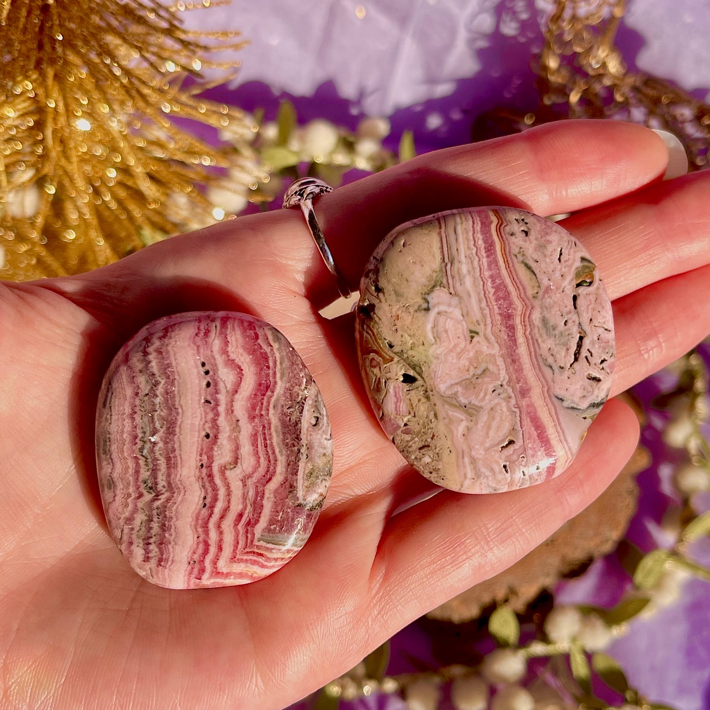 rhodochrosite palm stone ~ intuitively chosen