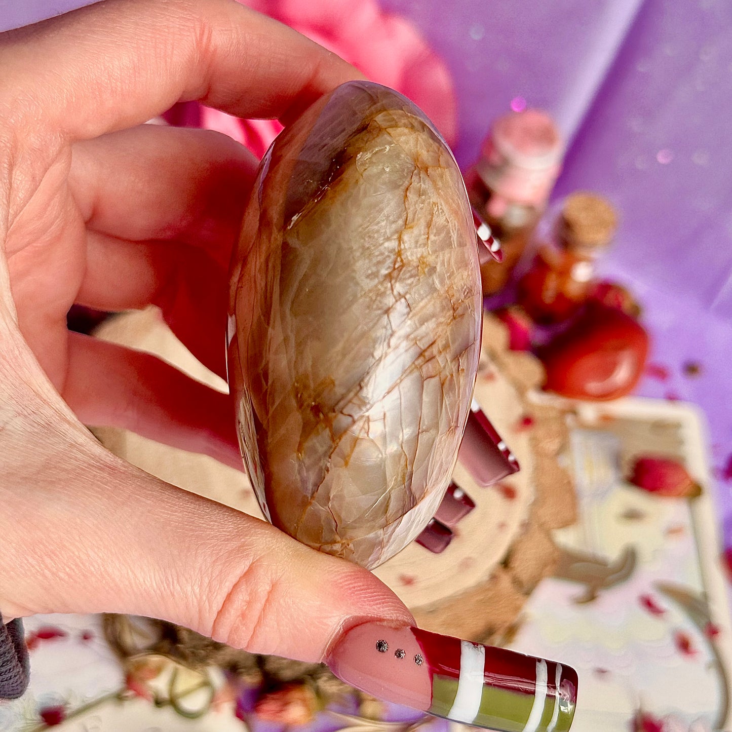 pink moonstone heart carving
