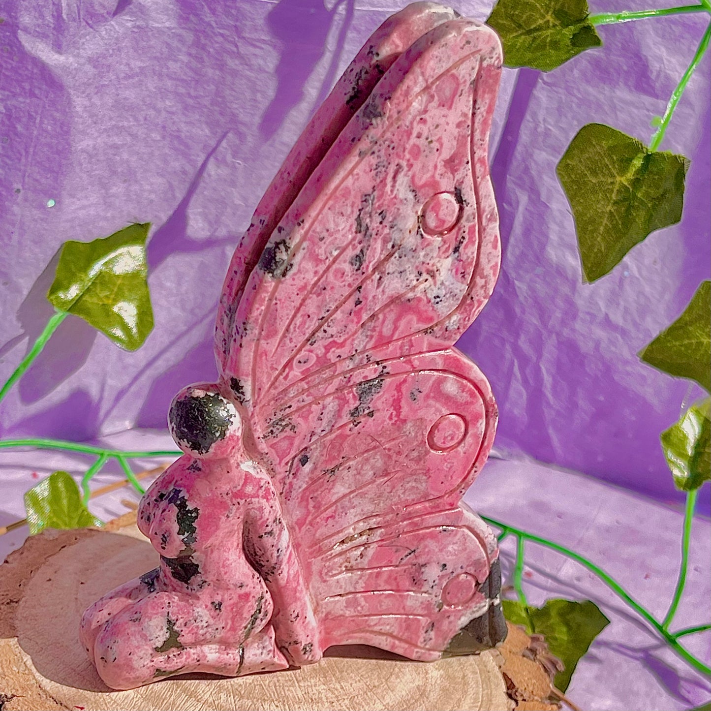 rhodonite fairy carving