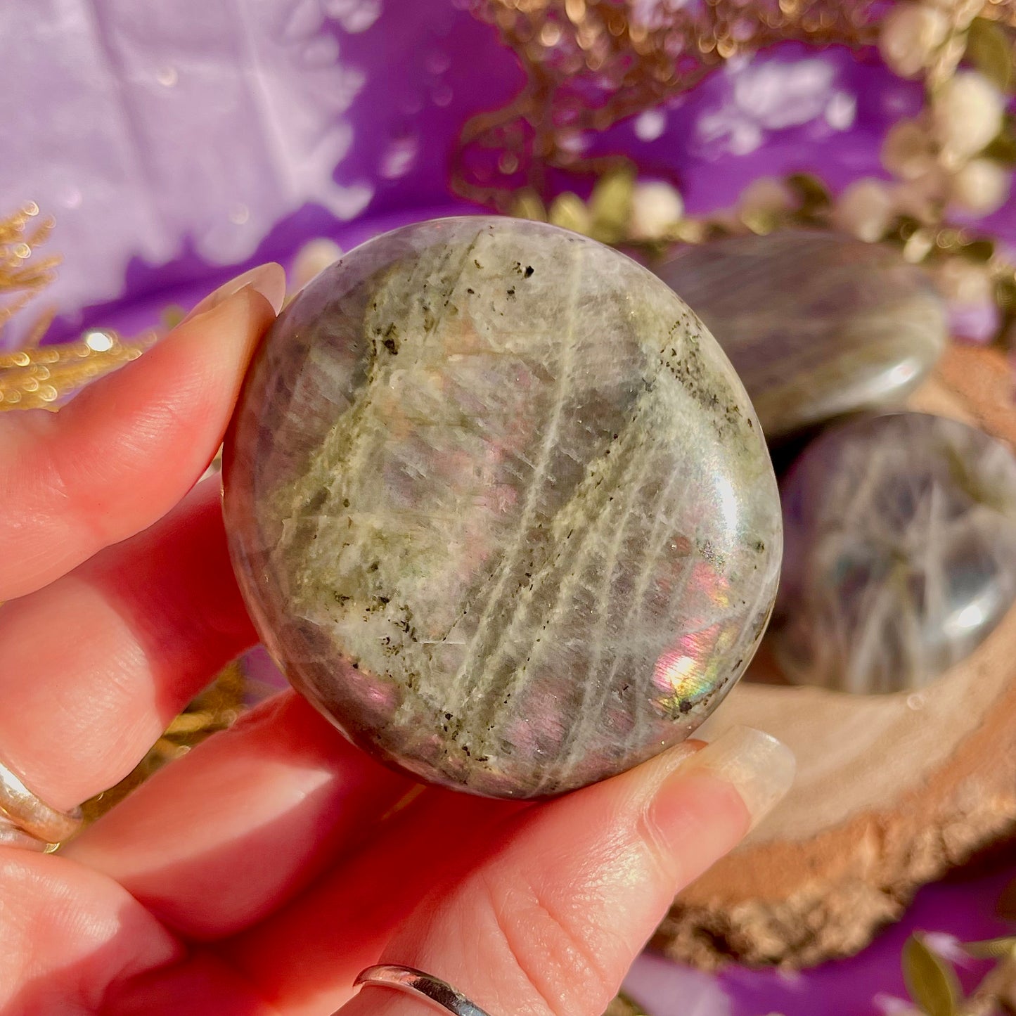 labradorite palm stone sunset flash ~ intuitively chosen