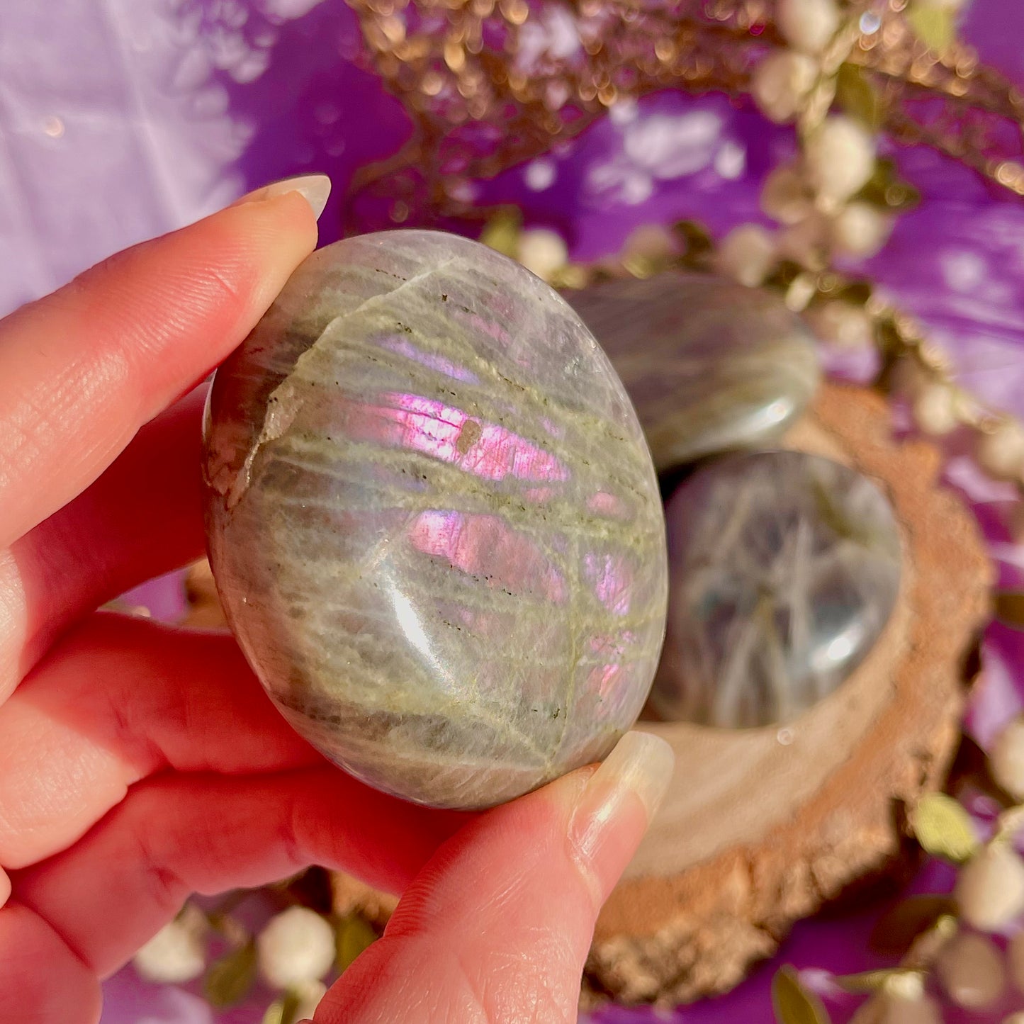 labradorite palm stone sunset flash ~ intuitively chosen