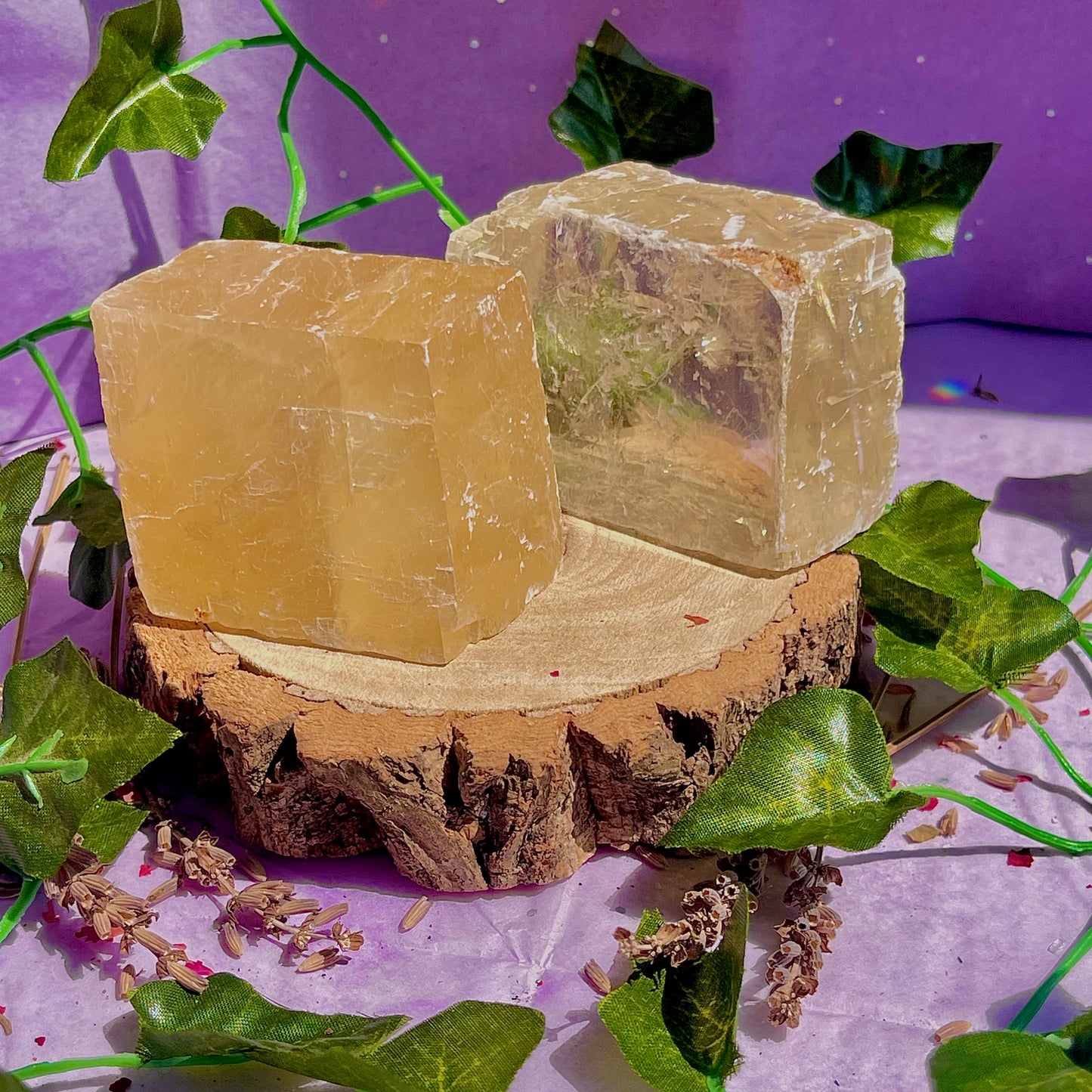 optical golden calcite natural rhombohedrons ~ large