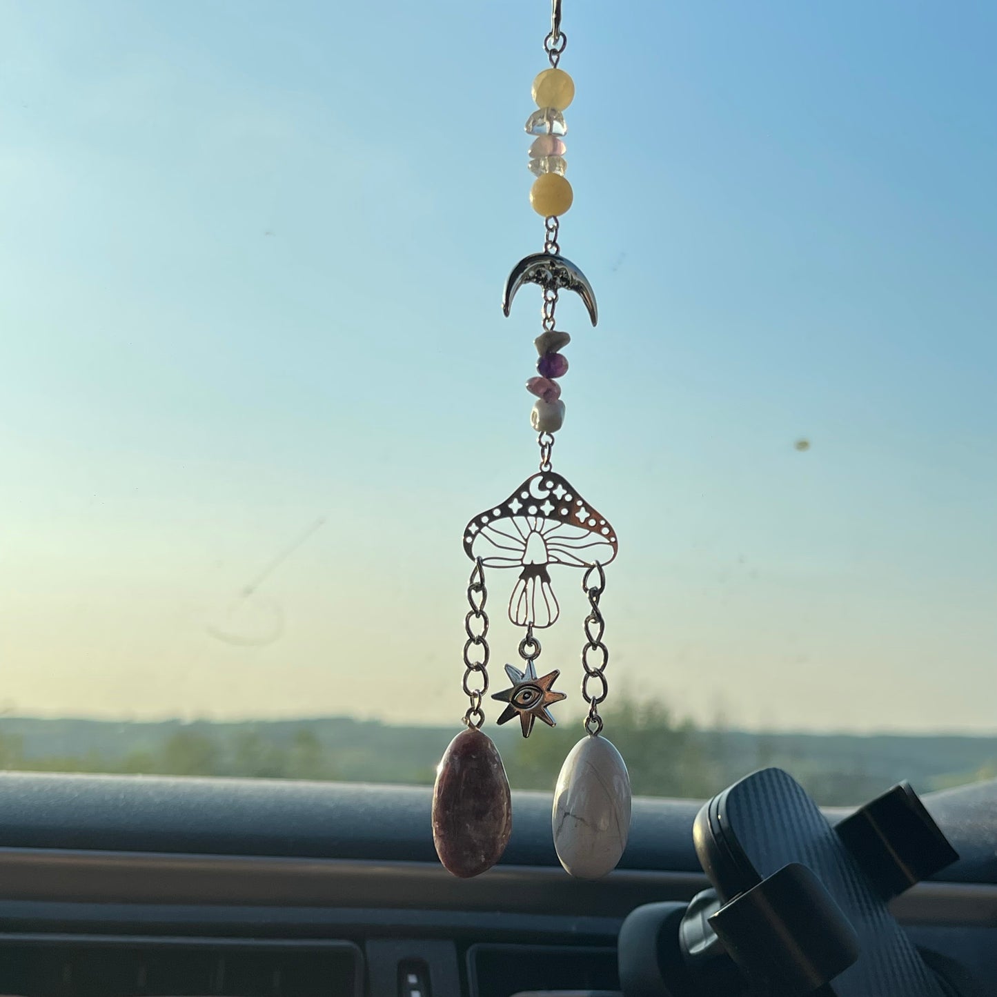 calm / anxiety relief car charm - howlite, lepidolite, amethyst, calcite, clear quartz
