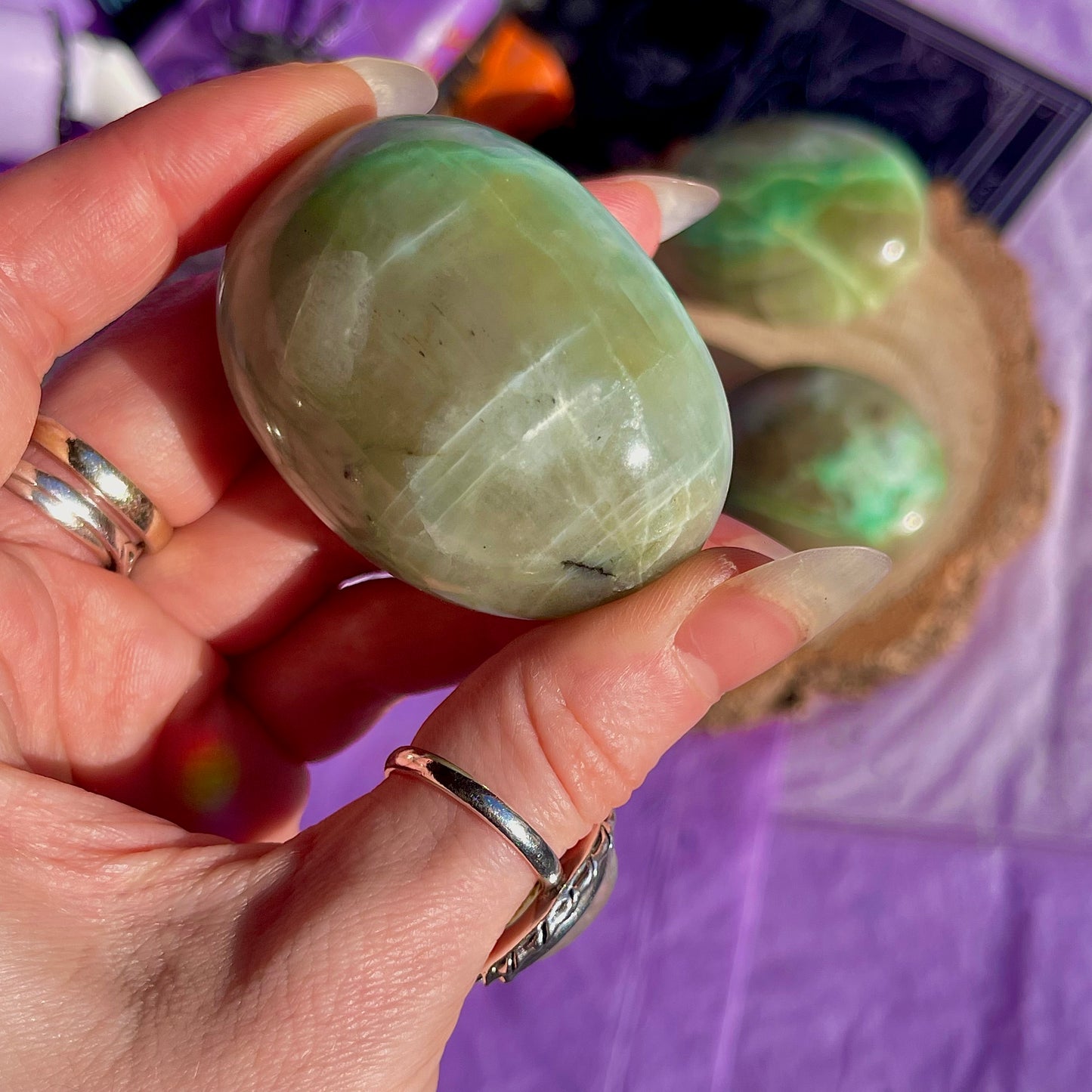 garnierite green moonstone palm stones ~ intuitively chosen
