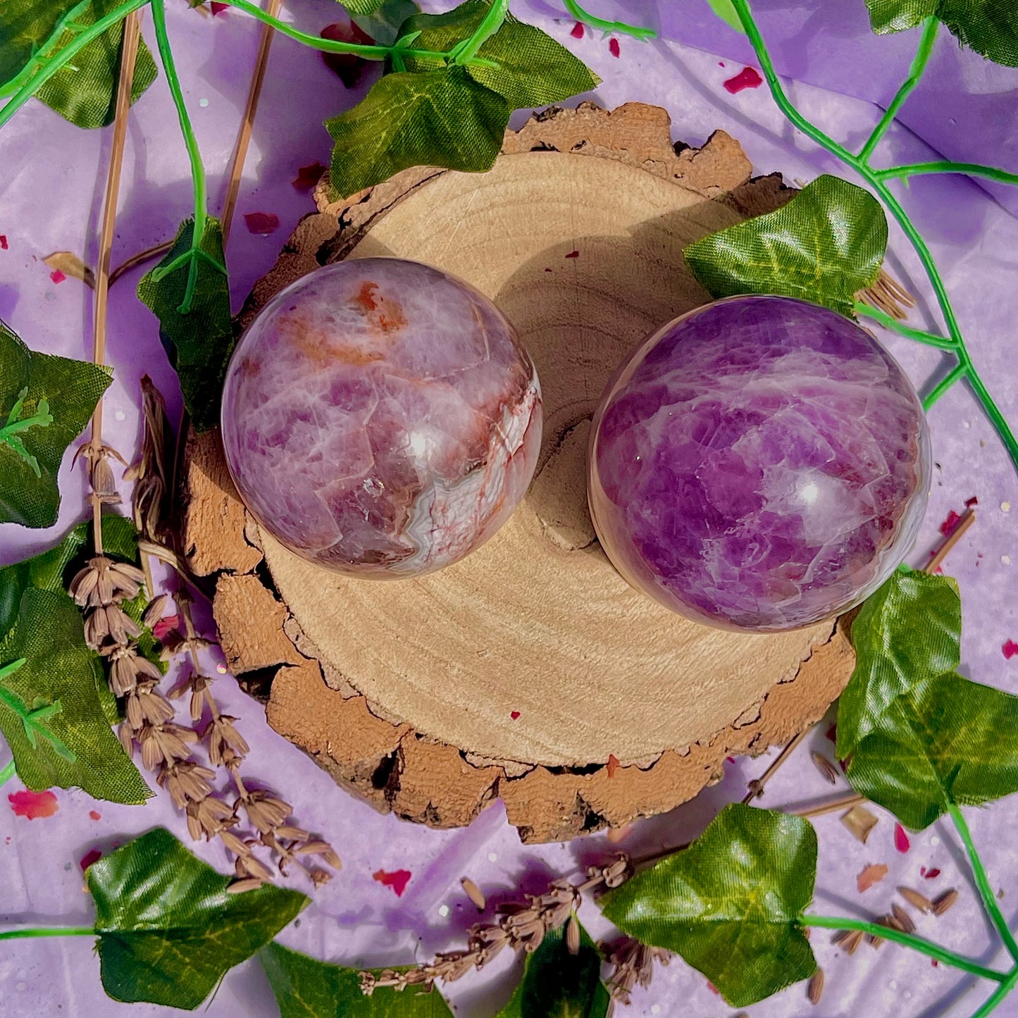 crazy lace agate & amethyst spheres ~ intuitively chosen