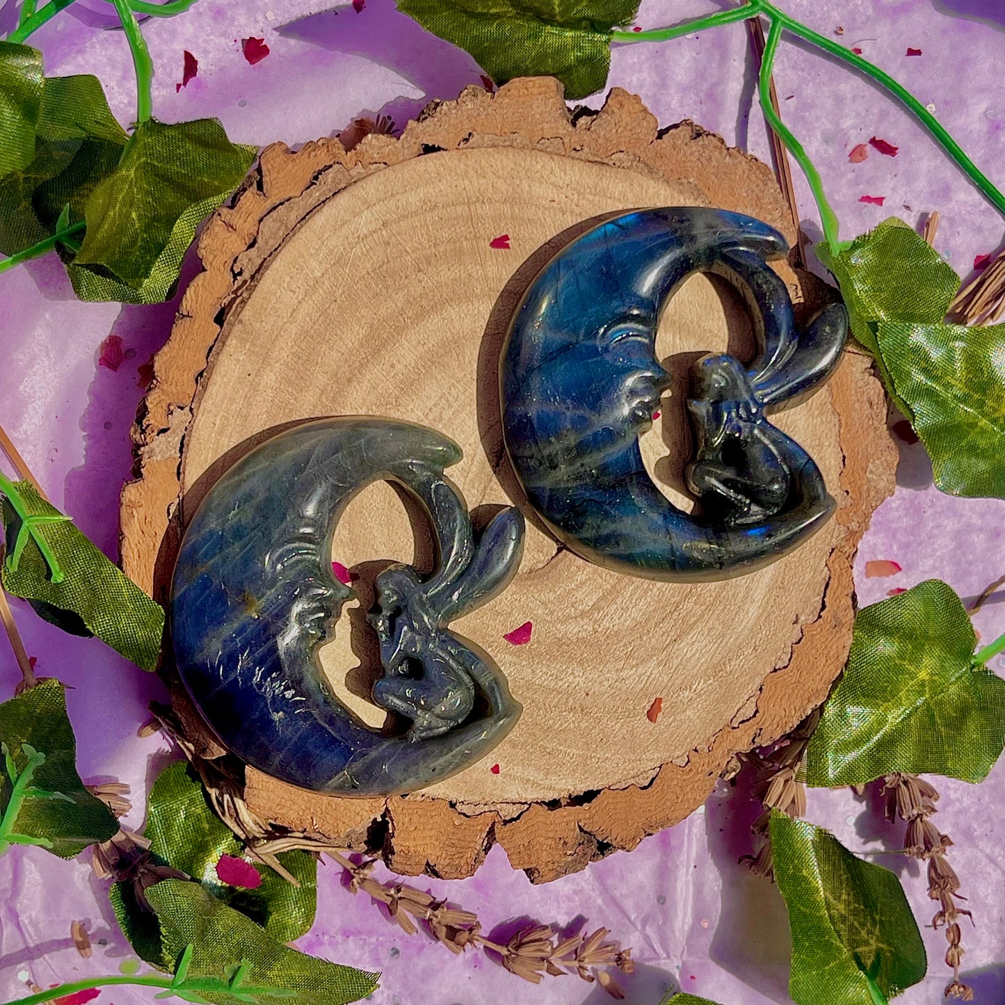 labradorite moon & fairy carvings