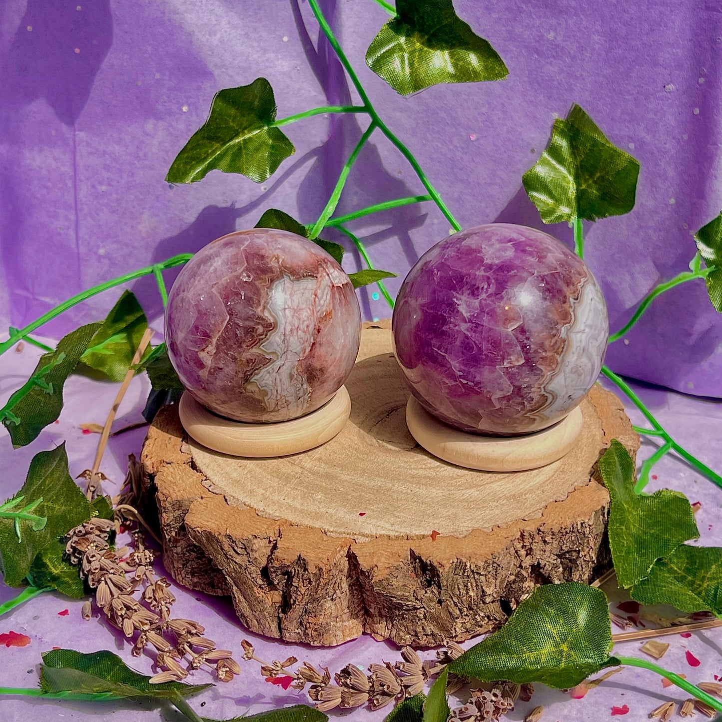 crazy lace agate & amethyst spheres ~ intuitively chosen