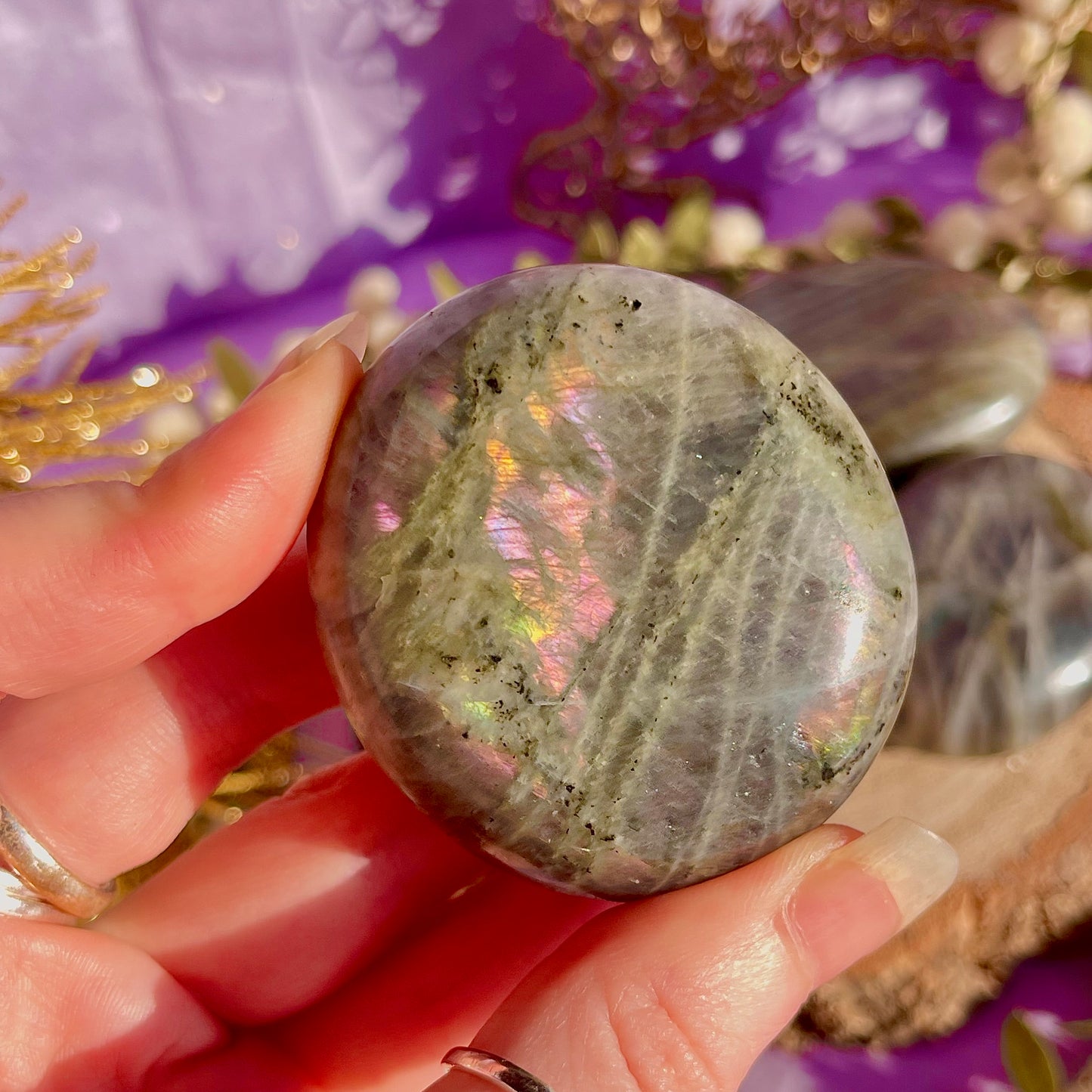 labradorite palm stone sunset flash ~ intuitively chosen