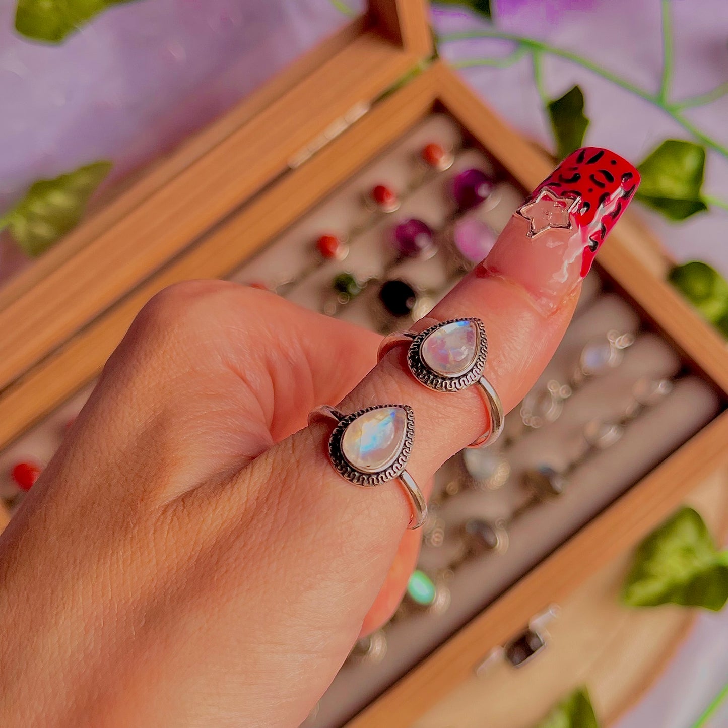 rainbow moonstone style A ~ 925 sterling silver adjustable rings / intuitively chosen