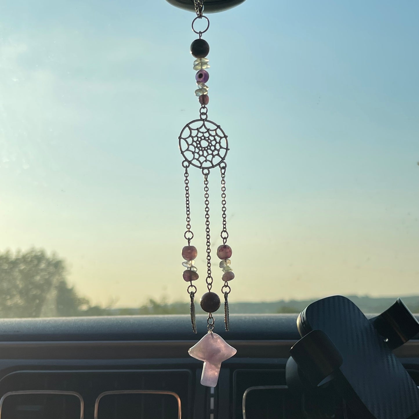 clear mind car charm - fluorite, moss agate & amethyst