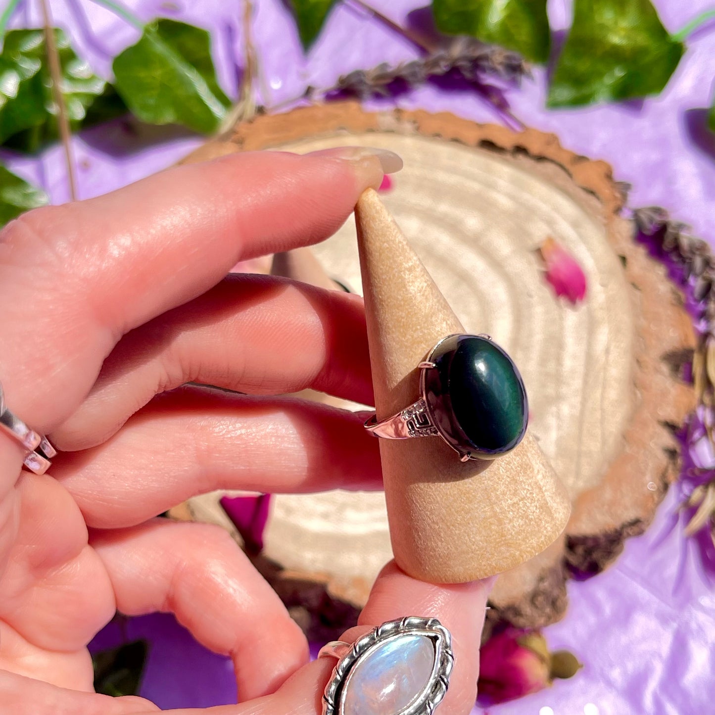 rainbow obsidian 925 adjustable ring