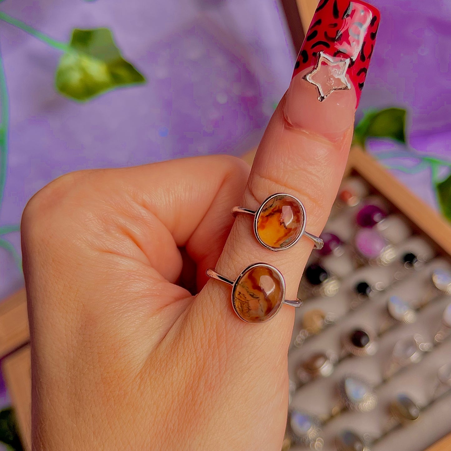 moss agate style A ~ 925 sterling silver adjustable rings / intuitively chosen