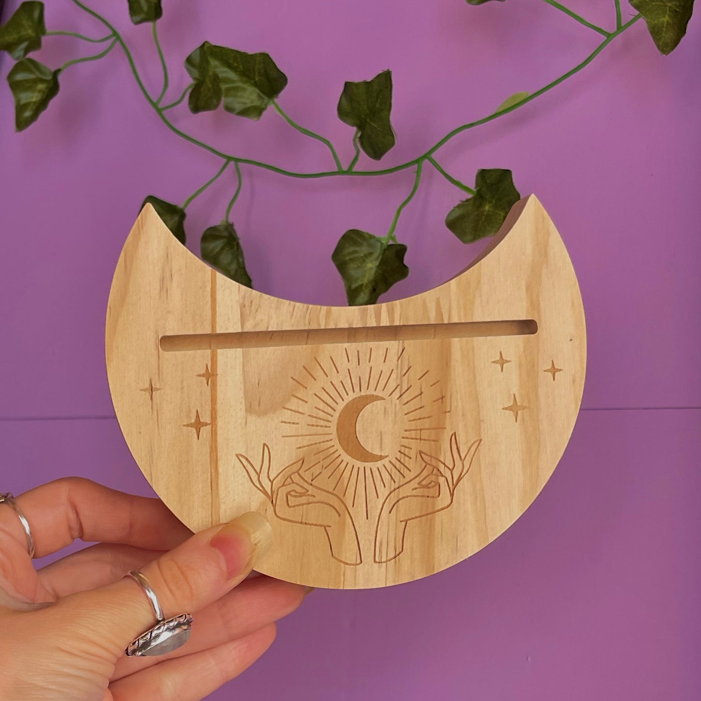 mystical hands moon tarot card stand