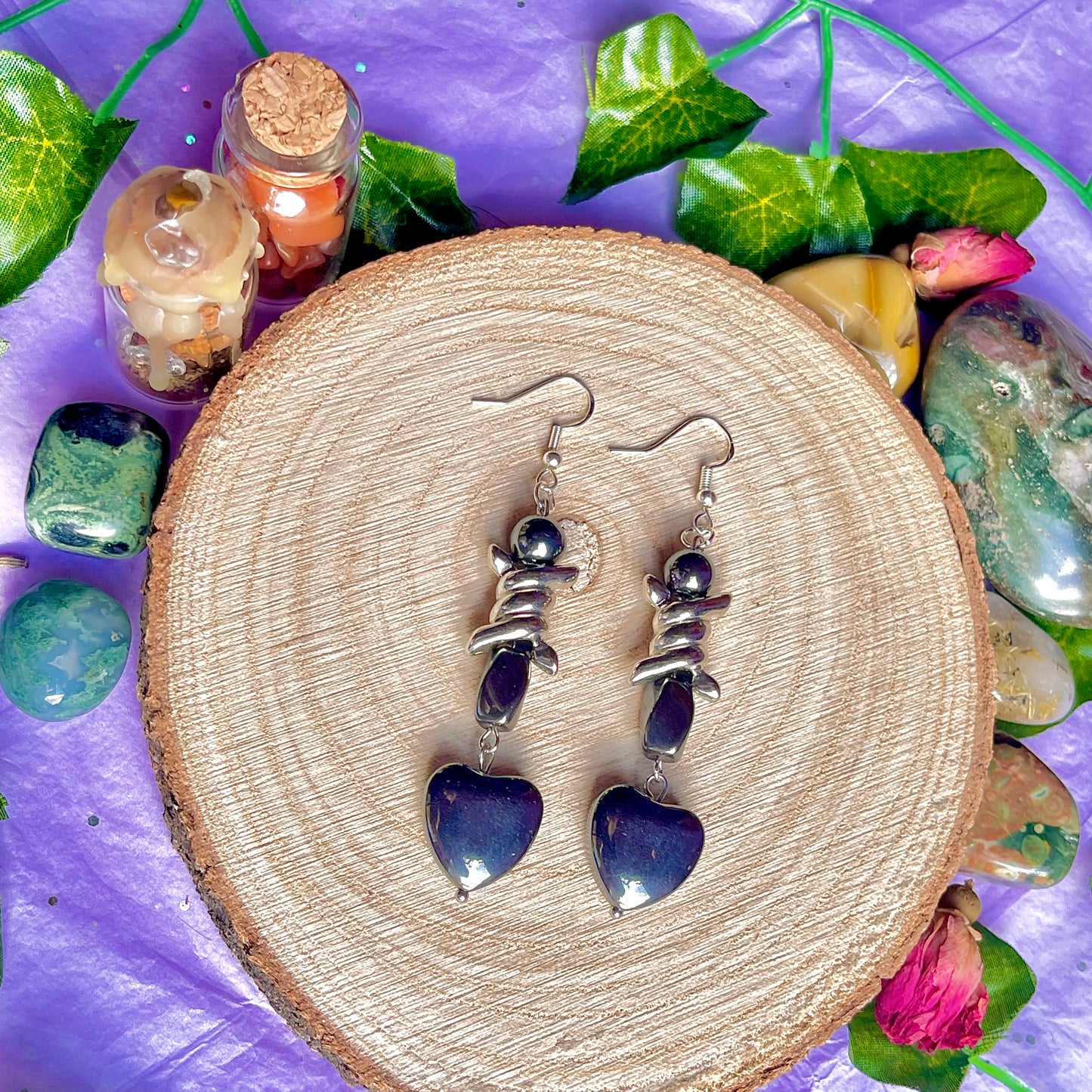 hematite wire earrings on 925 hooks