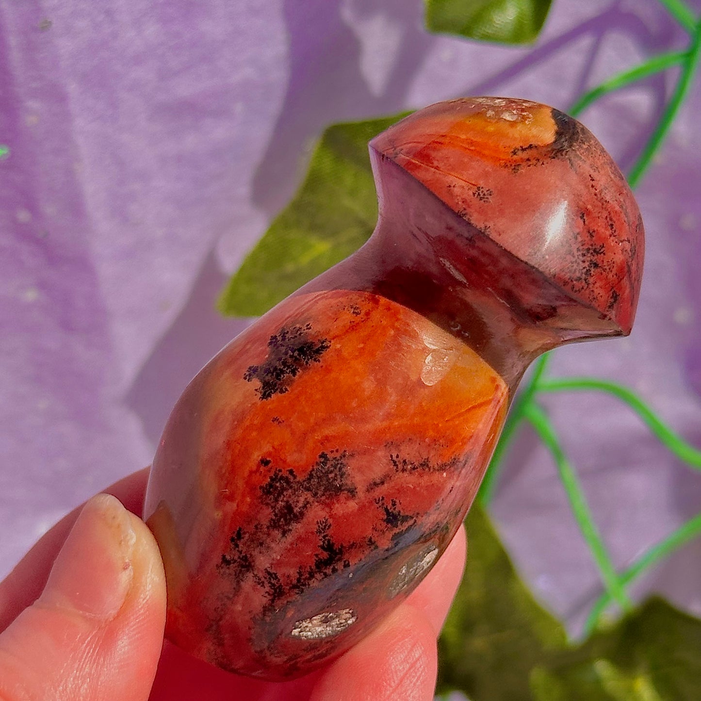 polychrome jasper covered with dendrite’s mushroom carving rare