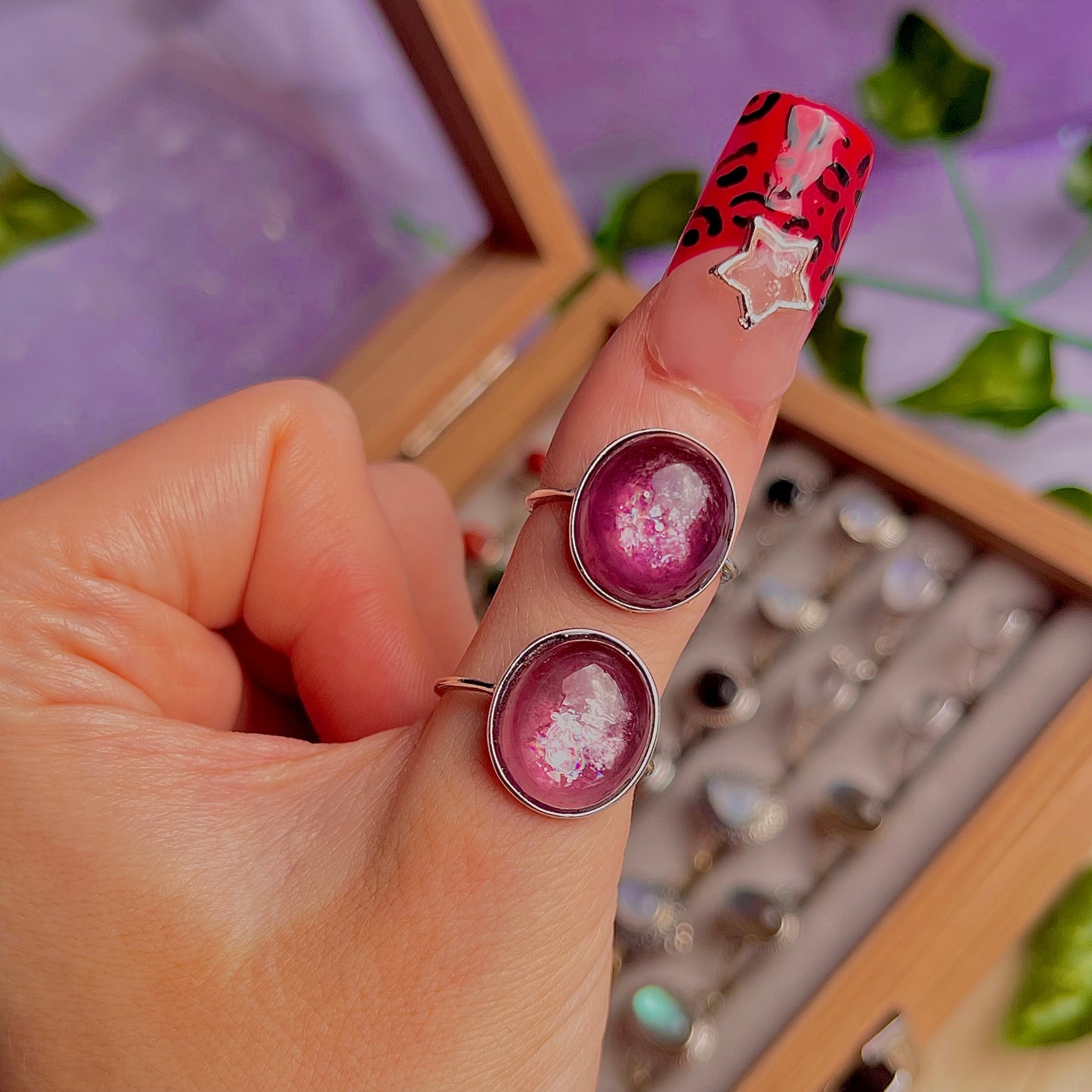 lepidolite ~ 925 sterling silver adjustable rings / intuitively chosen