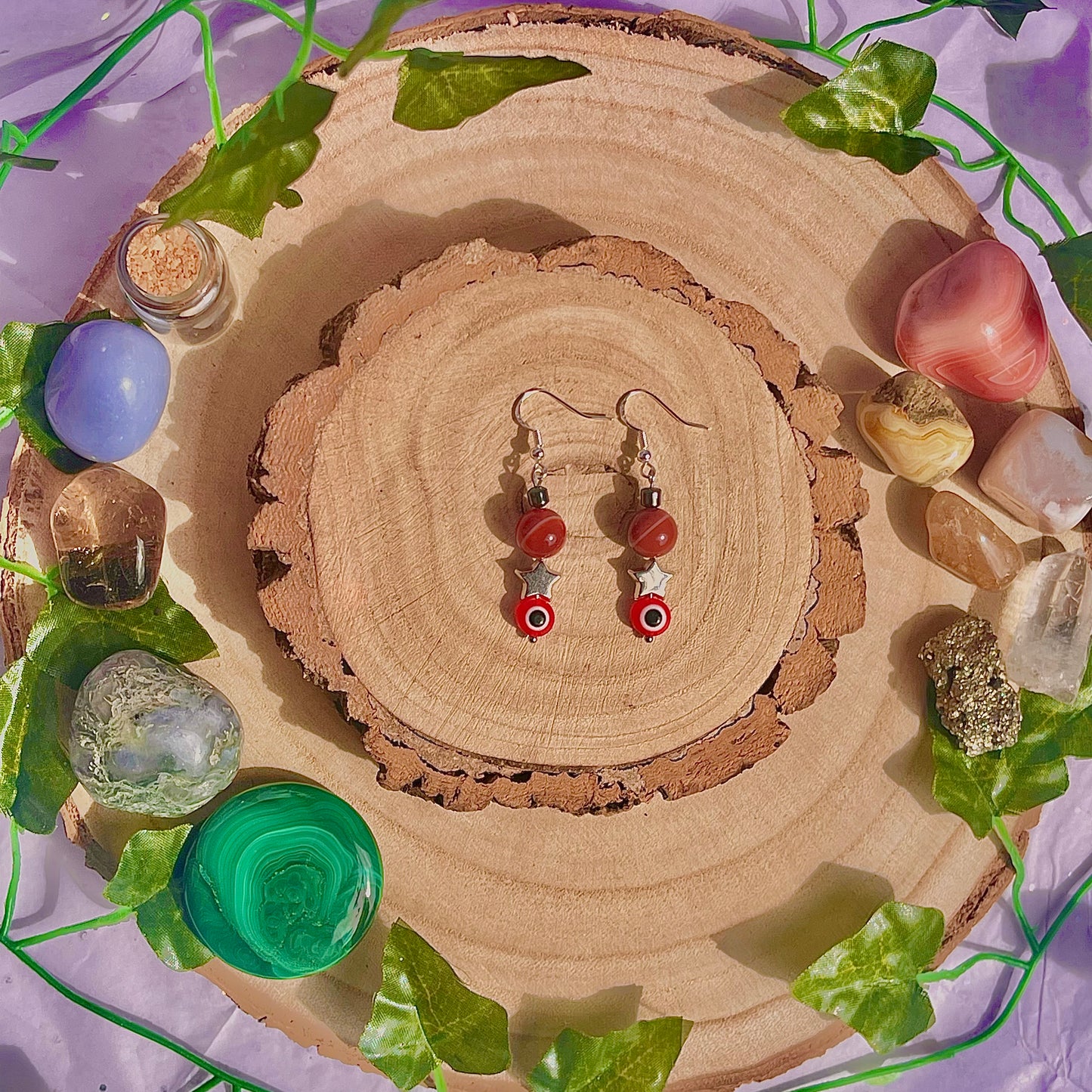 starry eyes earrings ~ carnelian & hematite on 925 hooks