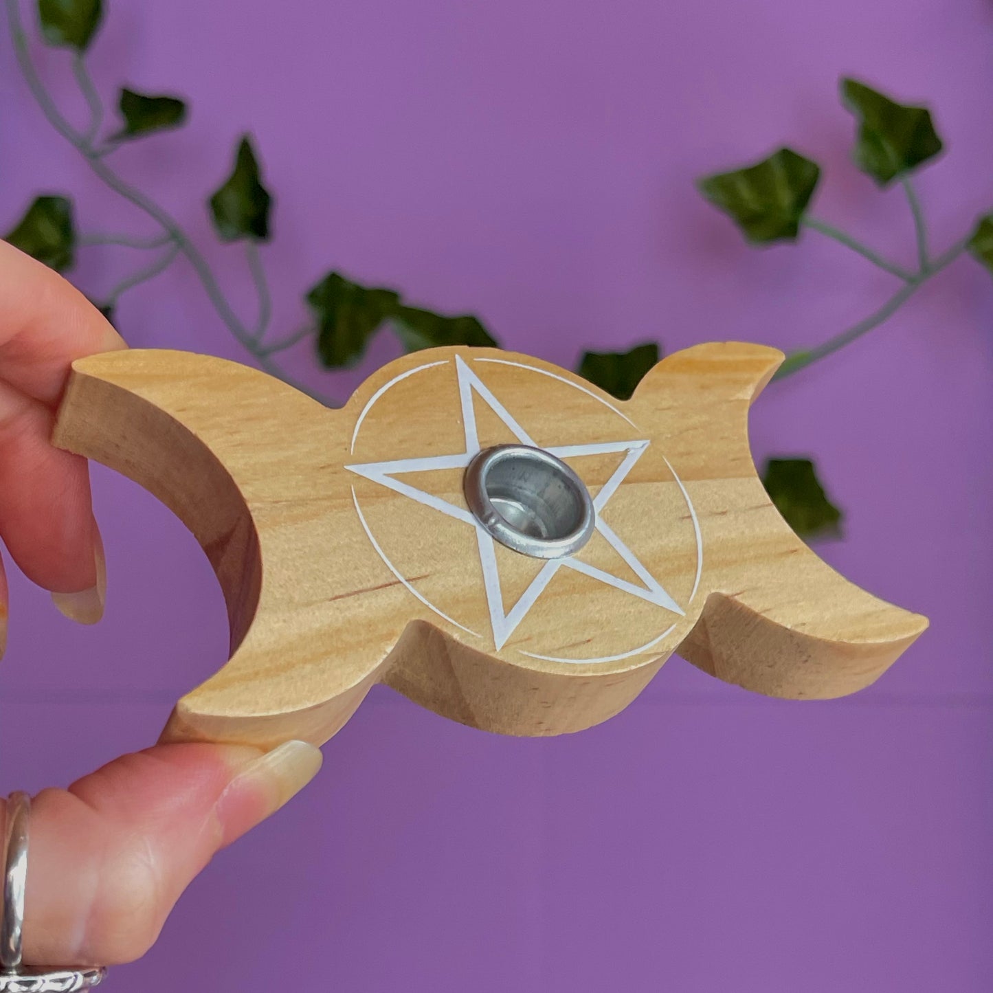tripe moon spell candle holder