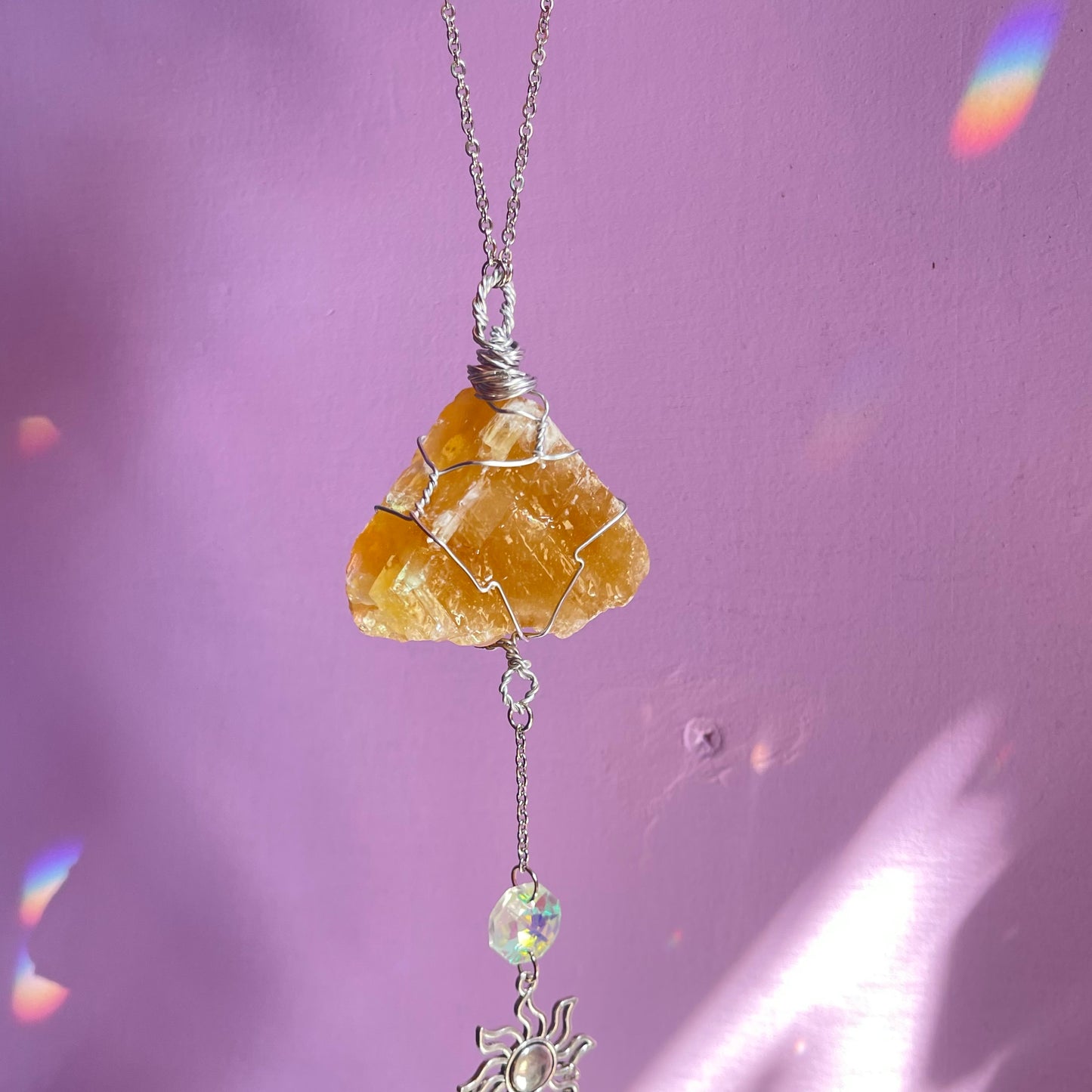 honey bee sun catcher - honey calcite, carnelian, tigers eye & calcite