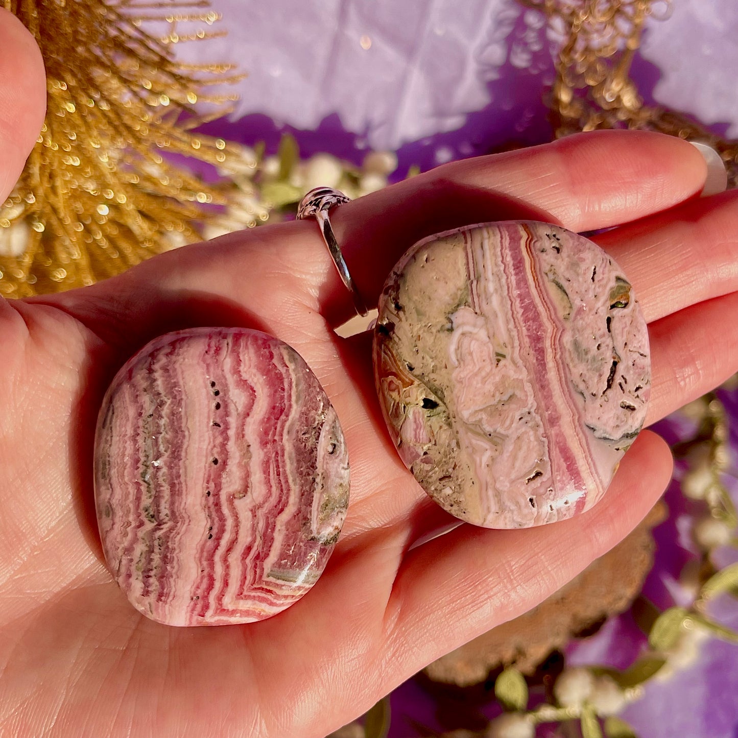 rhodochrosite palm stone ~ intuitively chosen