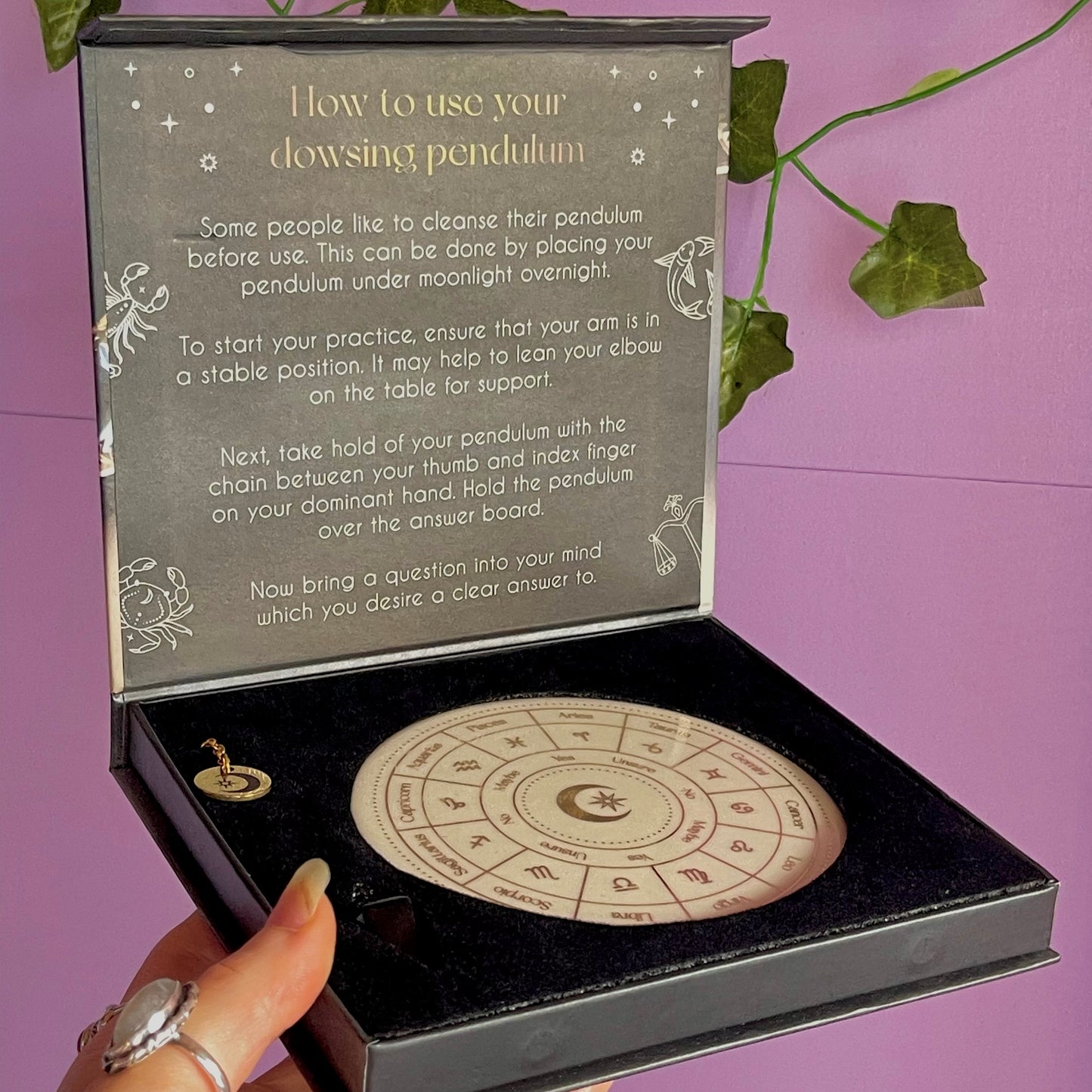 astrology wheel pendulum ceramic divination set ~ with black obsidian pendulum