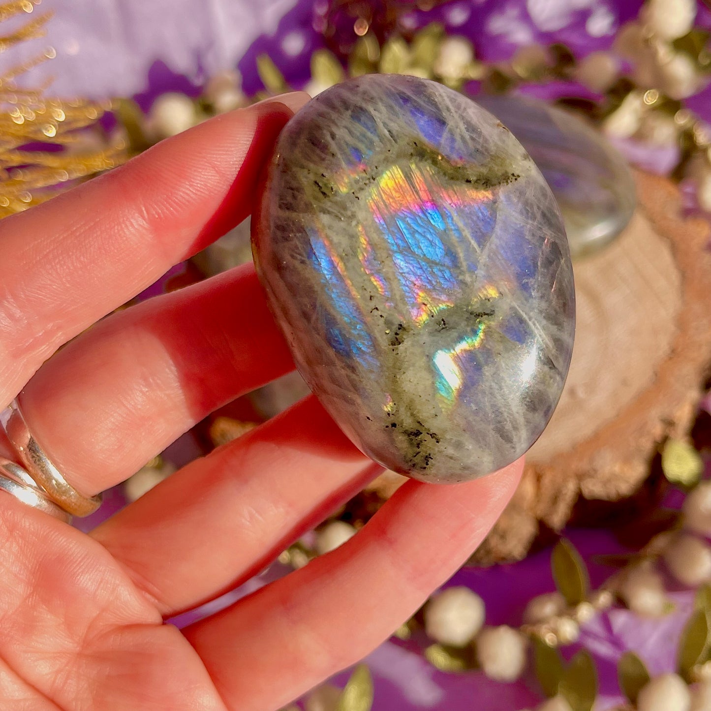 labradorite palm stone sunset flash ~ intuitively chosen
