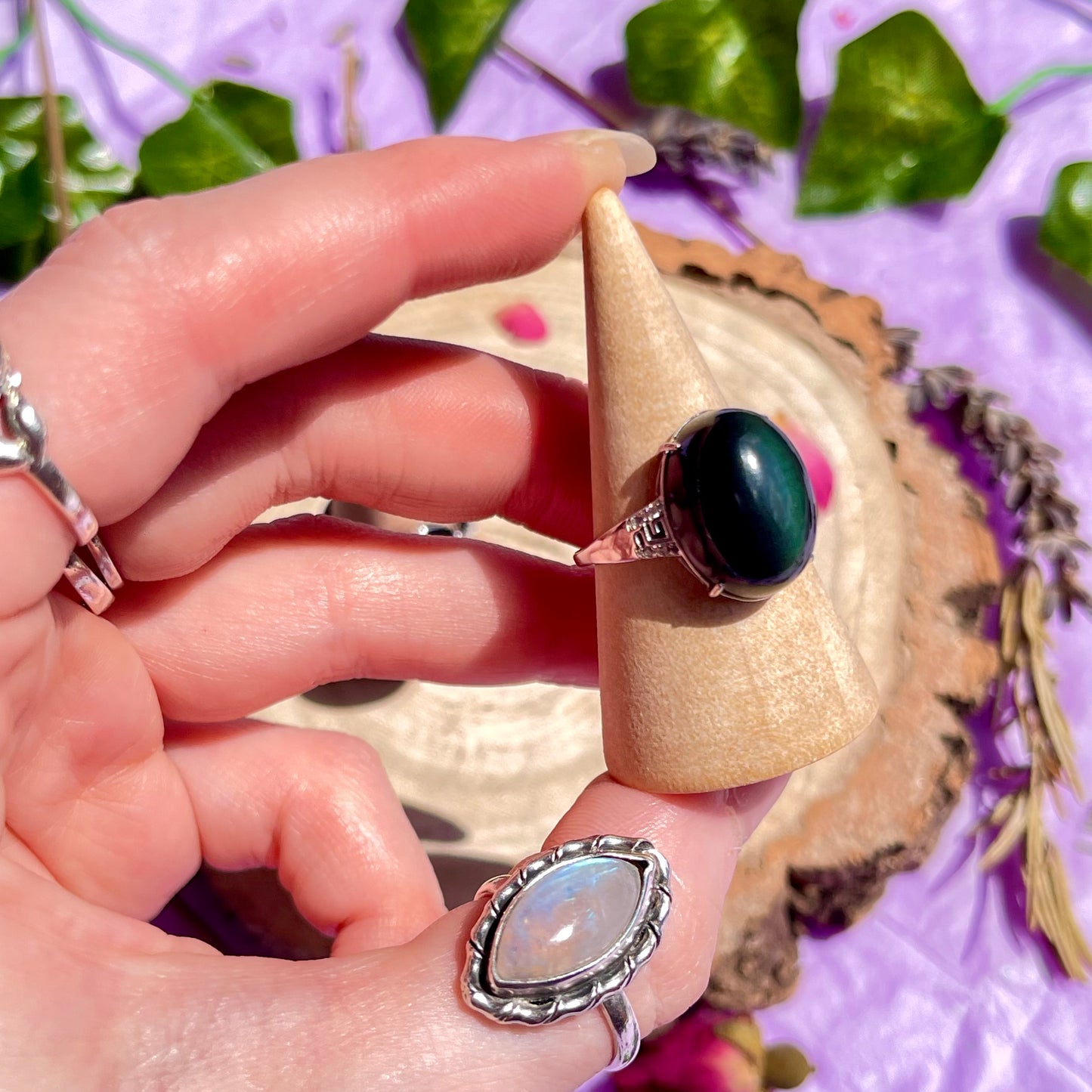 rainbow obsidian 925 adjustable ring