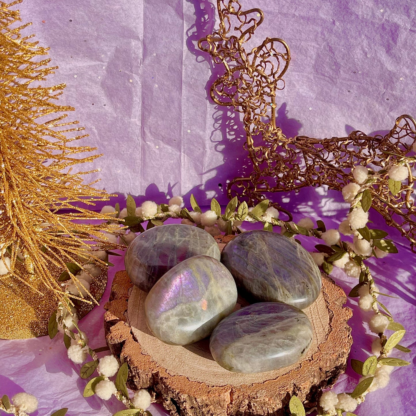 labradorite palm stone sunset flash ~ intuitively chosen