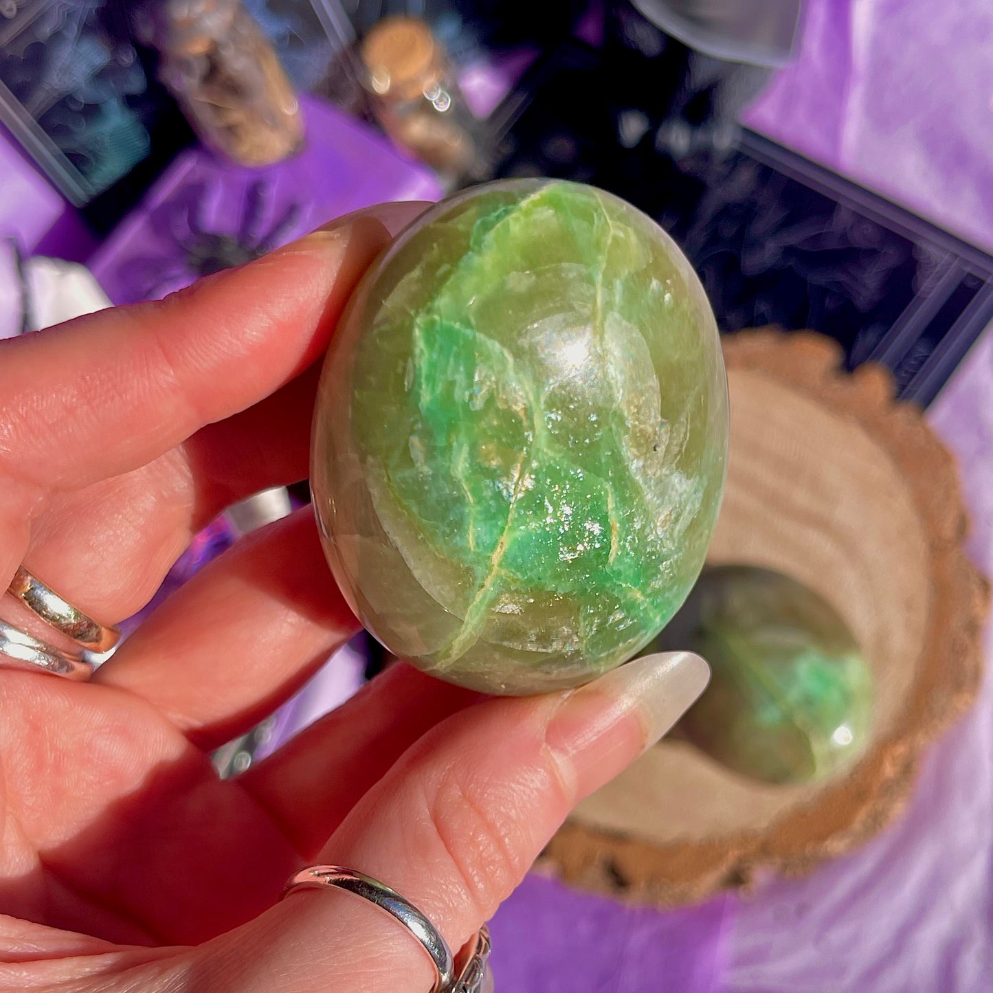 garnierite green moonstone palm stones ~ intuitively chosen