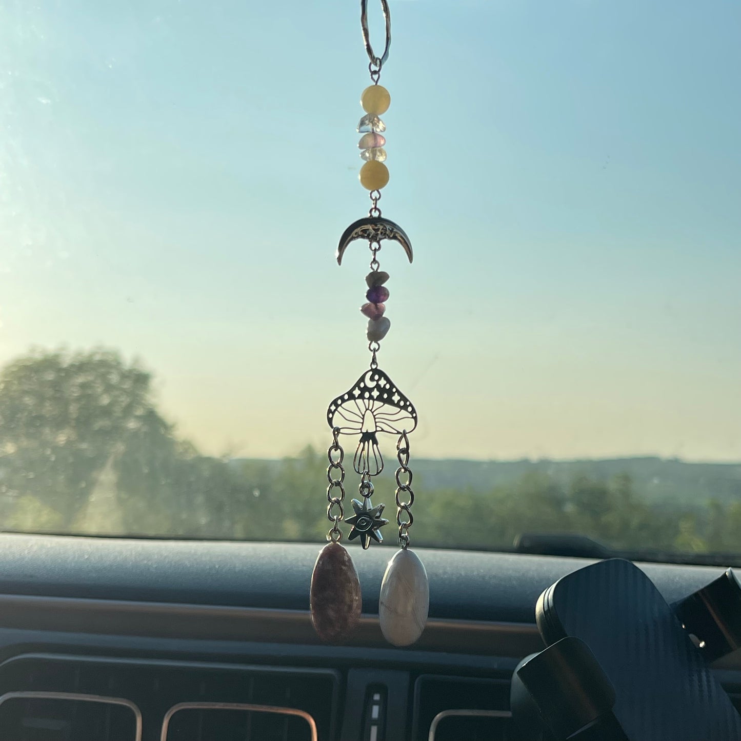 calm / anxiety relief car charm - howlite, lepidolite, amethyst, calcite, clear quartz