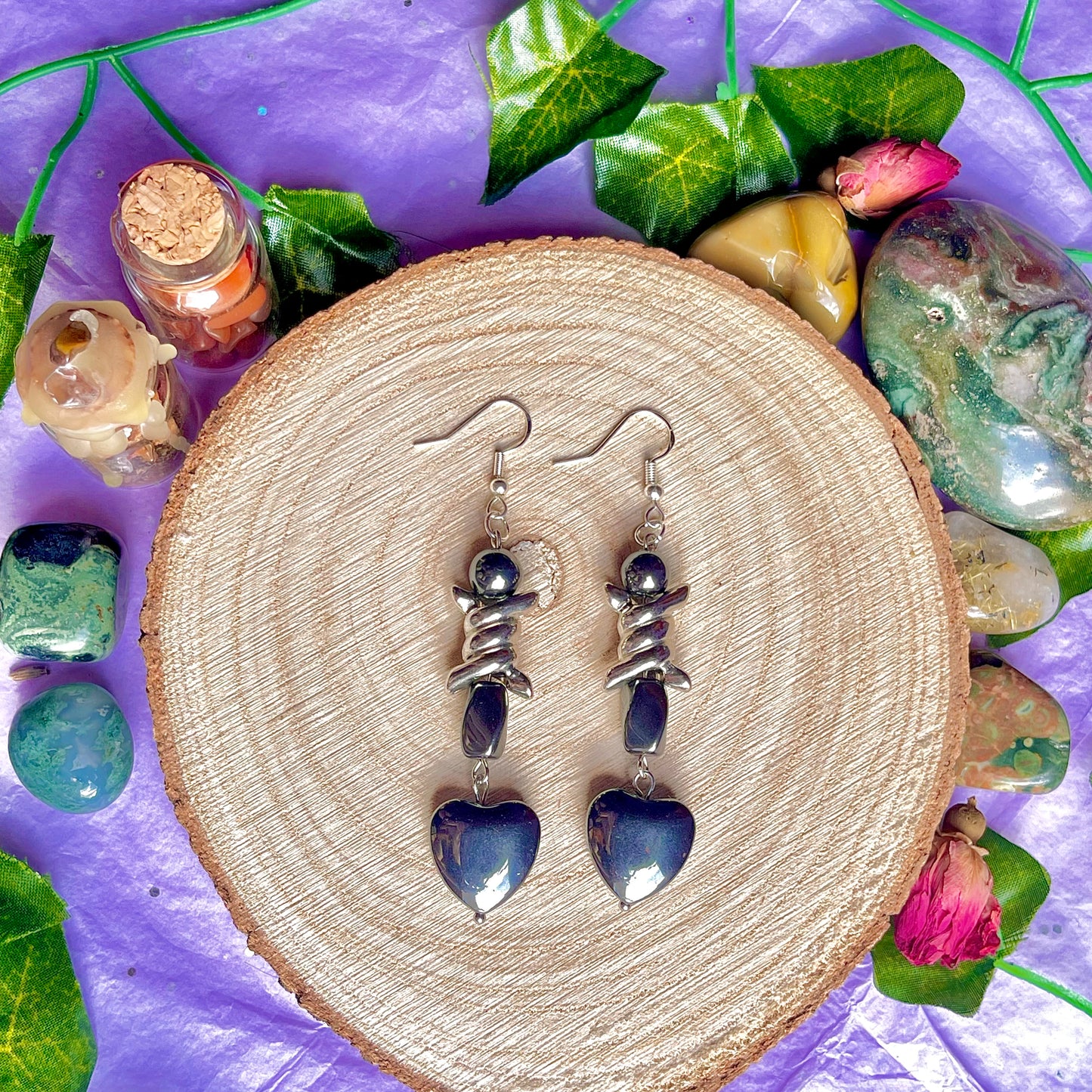 hematite wire earrings on 925 hooks