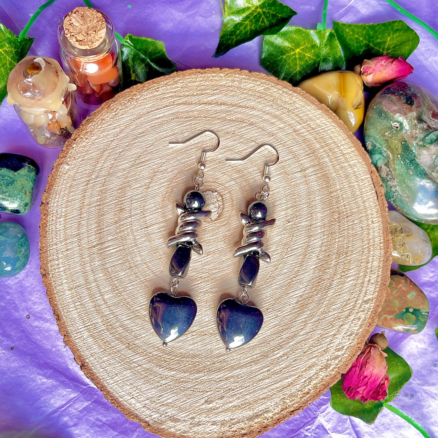 hematite wire earrings on 925 hooks