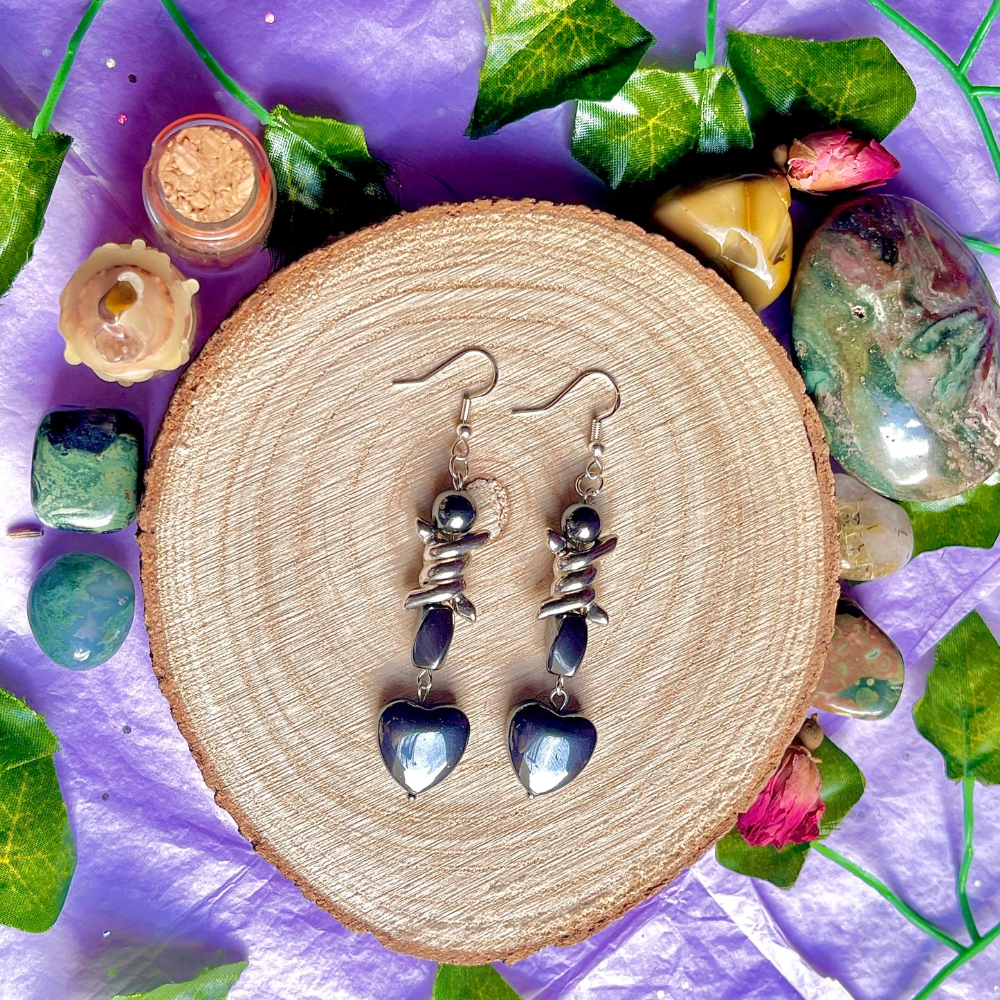 hematite wire earrings on 925 hooks