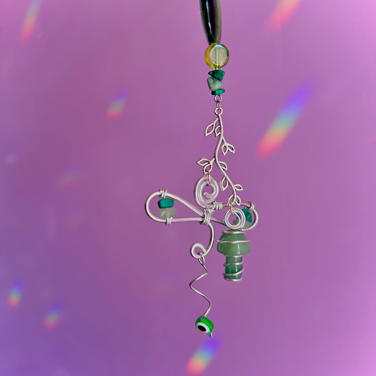 dragon fly mushroom car charm ~ aventurine and malachite