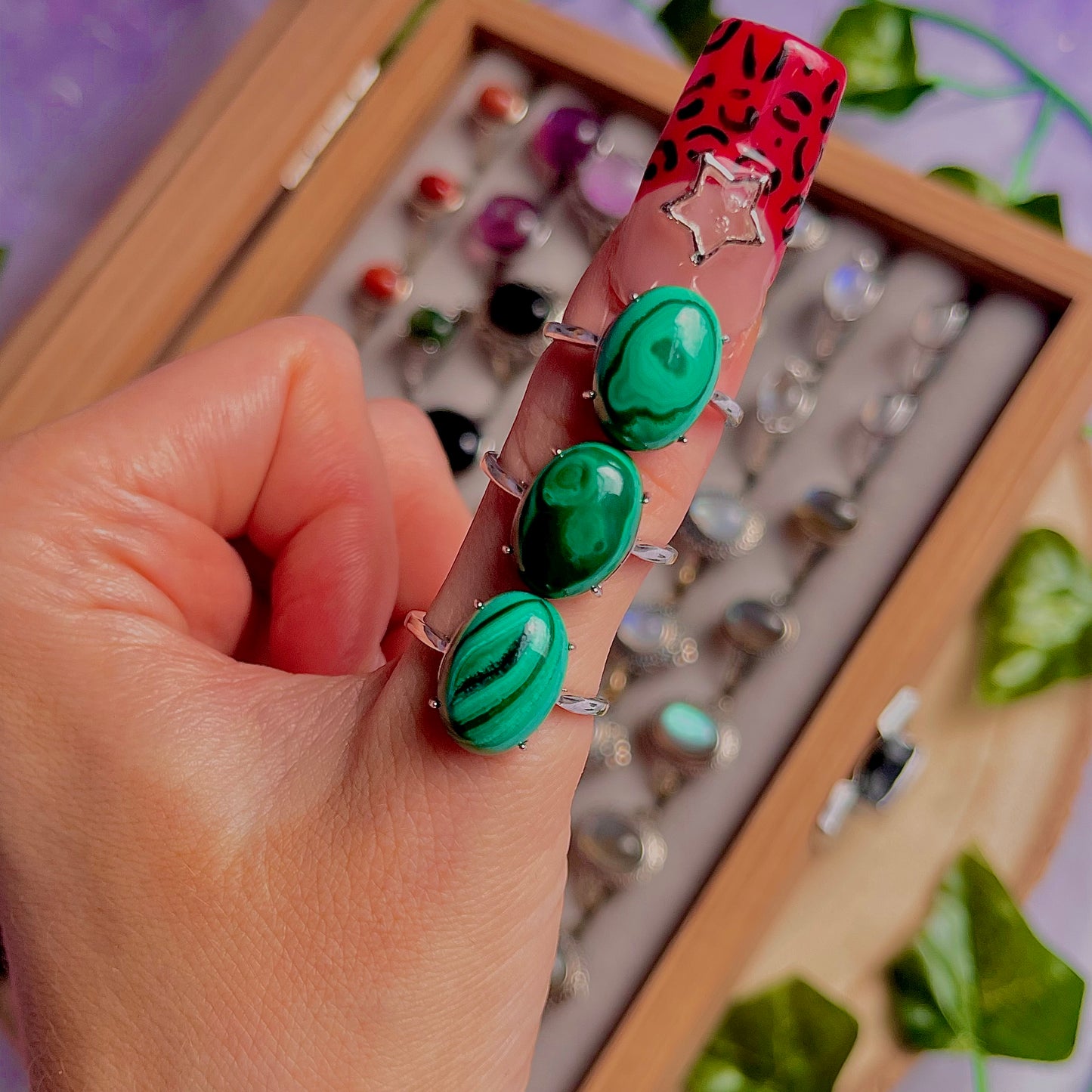 malachite ~ 925 sterling silver adjustable rings / choose your own