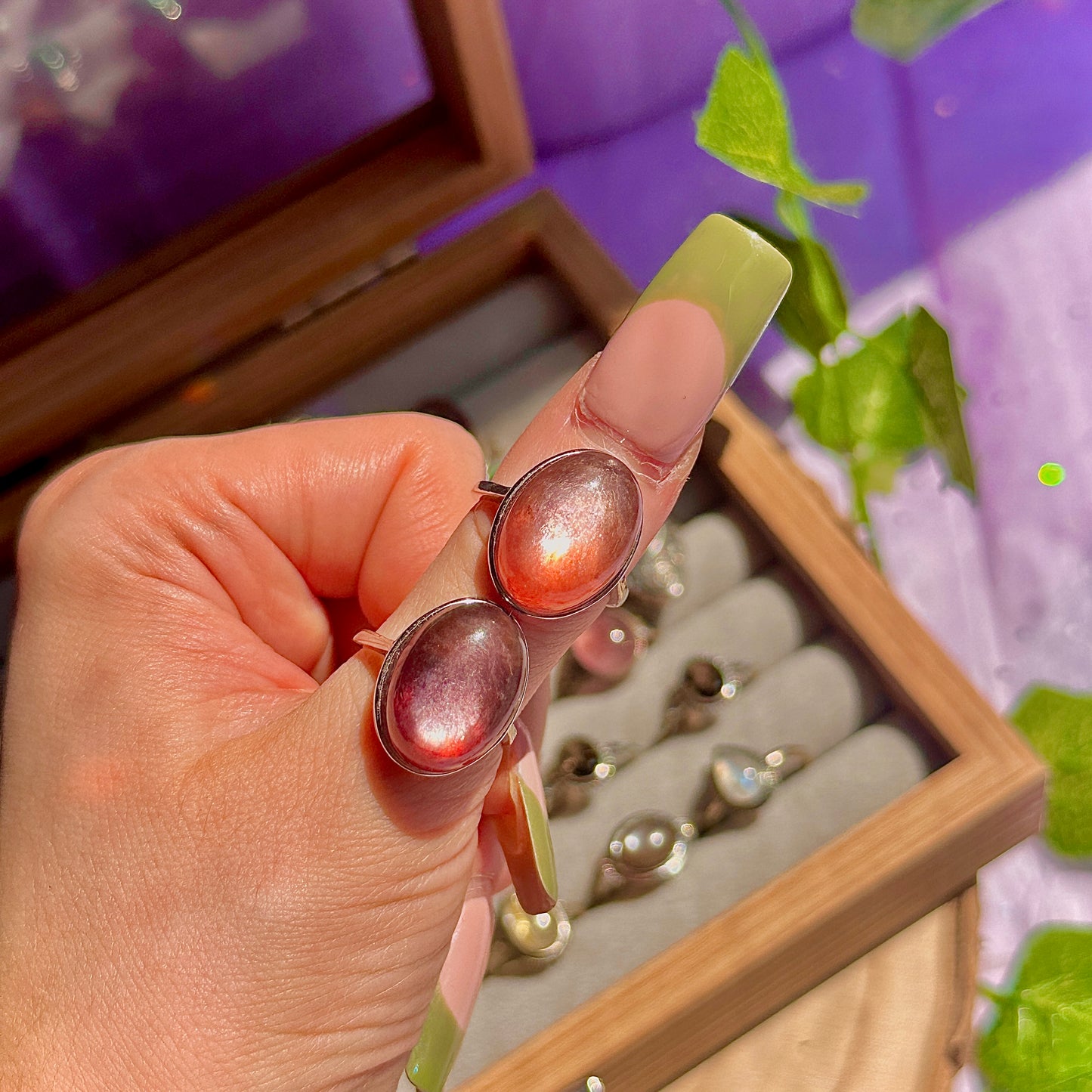 red lepidolite 925 sterling silver adjustable ring