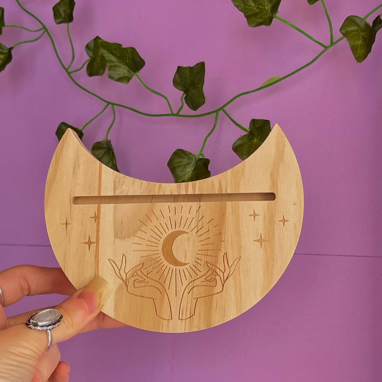 mystical hands moon tarot card stand