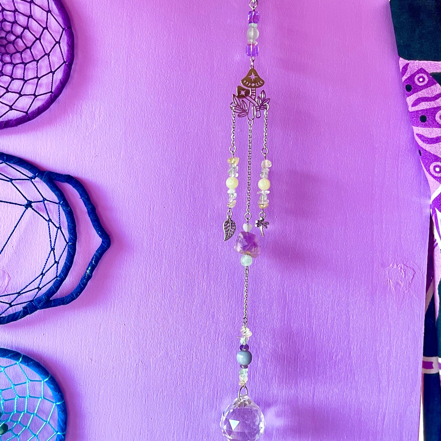 the magick tree sun catcher - amazonite, fluorite, amethyst, calcite, clear quartz, citrine & angelite
